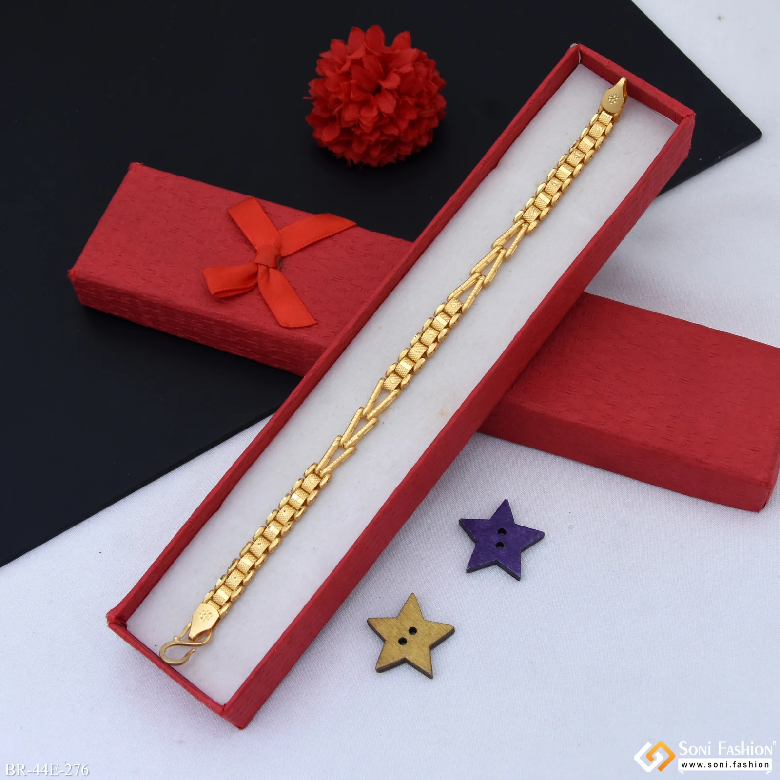 1 Gram Gold Plated Box Bracelet for Men - Style E276 - Image 3