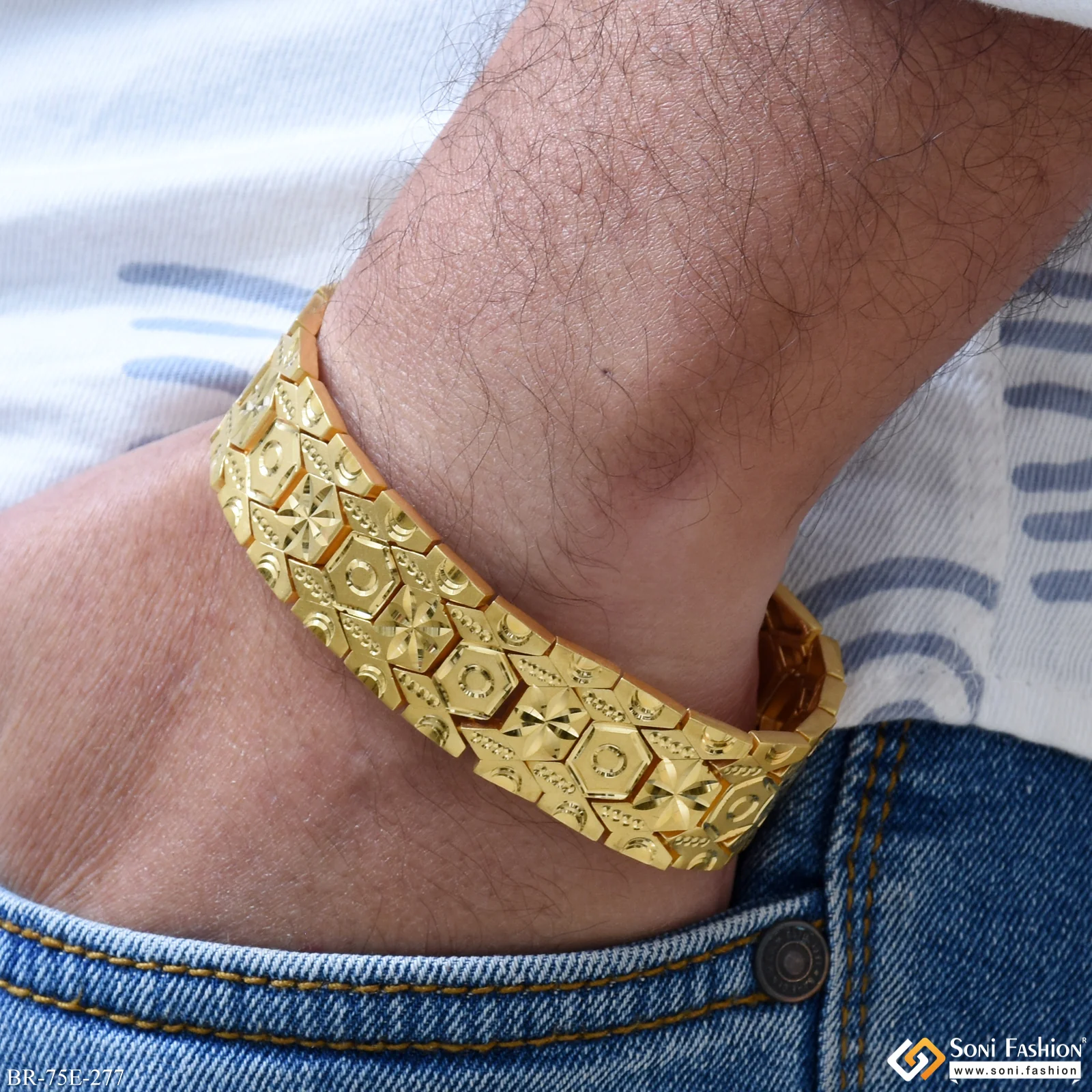 1 Gram Gold Plated Bracelet for Men - Style E277