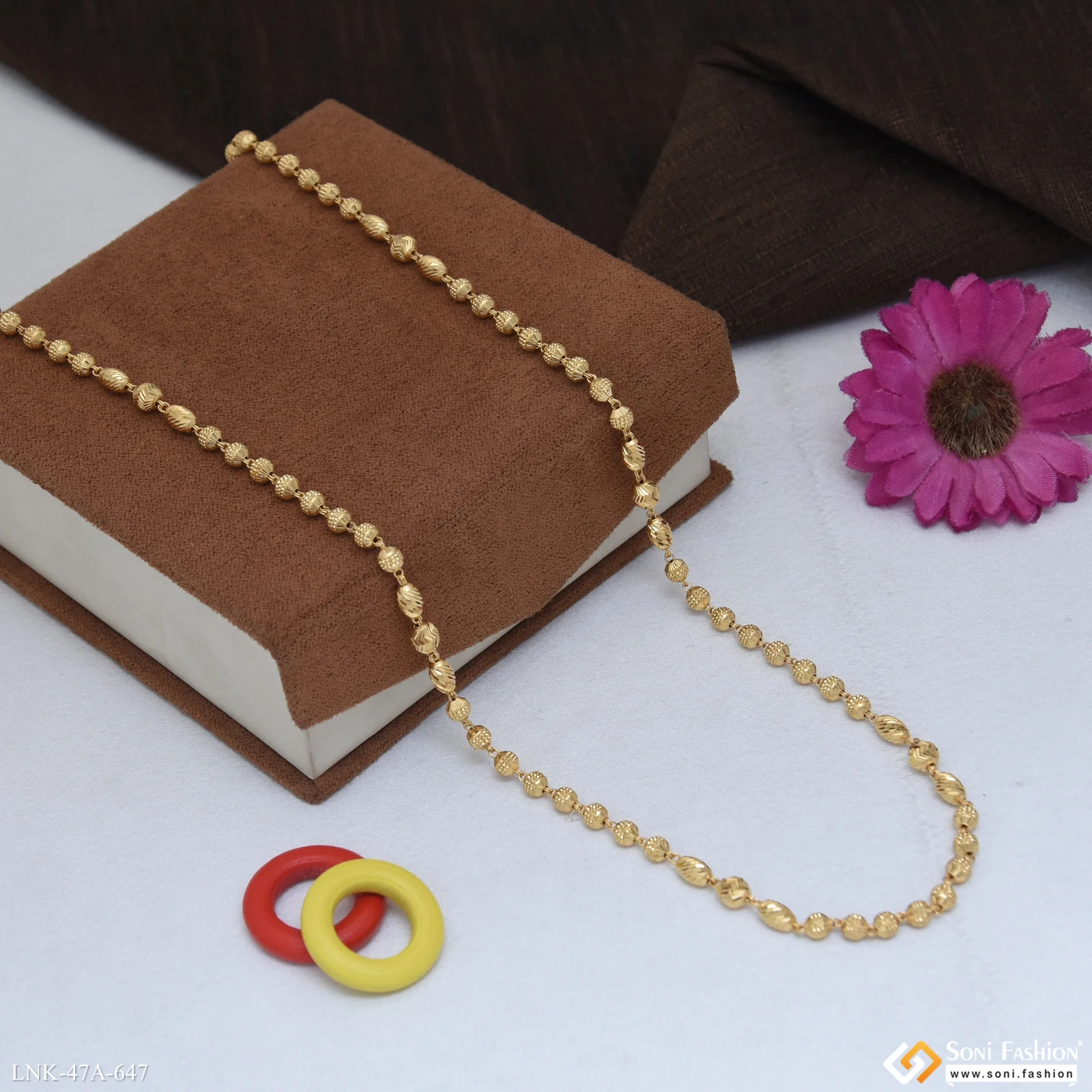 1 Gram Gold Plated Brass Beaded Mala for Women - Style A647 - Image 5