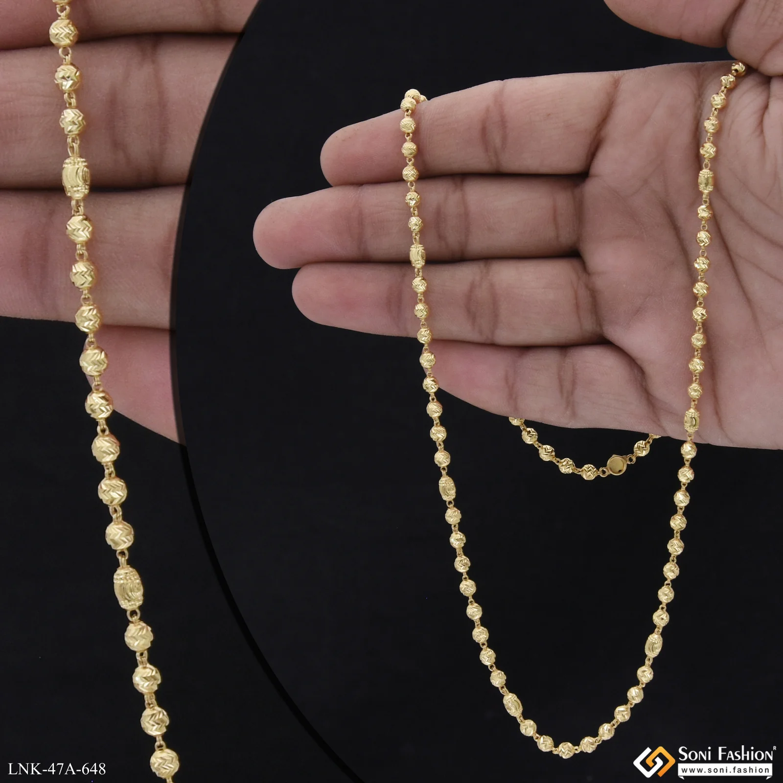 1 Gram Gold Plated Brass Beaded Mala for Women - Style A648 - Image 3