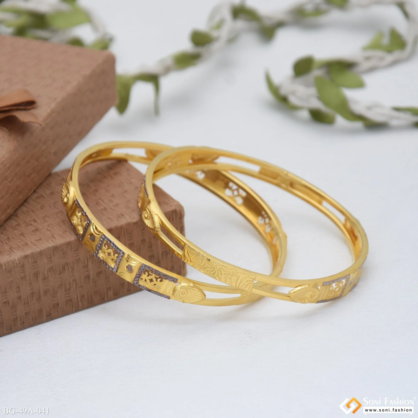 1 Gram Gold Plated Brilliant Design Bangles for Ladies - Style A041 - Image 6
