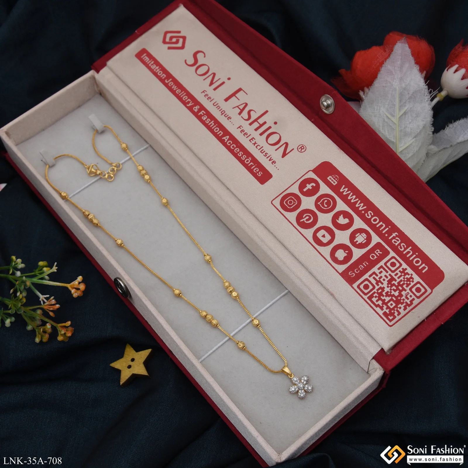 1 Gram Gold Plated Brilliant Design Chain pendant for Ladies - Style A708 - Image 2