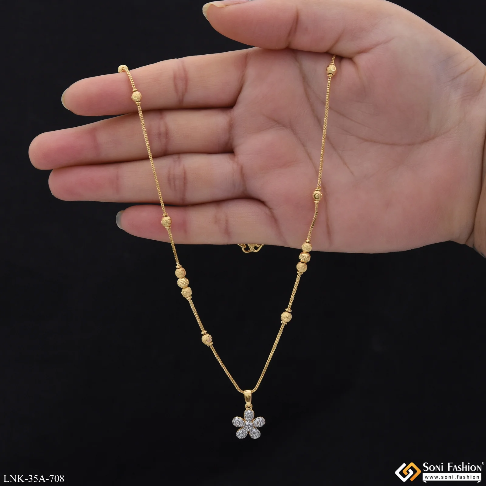 1 Gram Gold Plated Brilliant Design Chain pendant for Ladies - Style A708 - Image 3