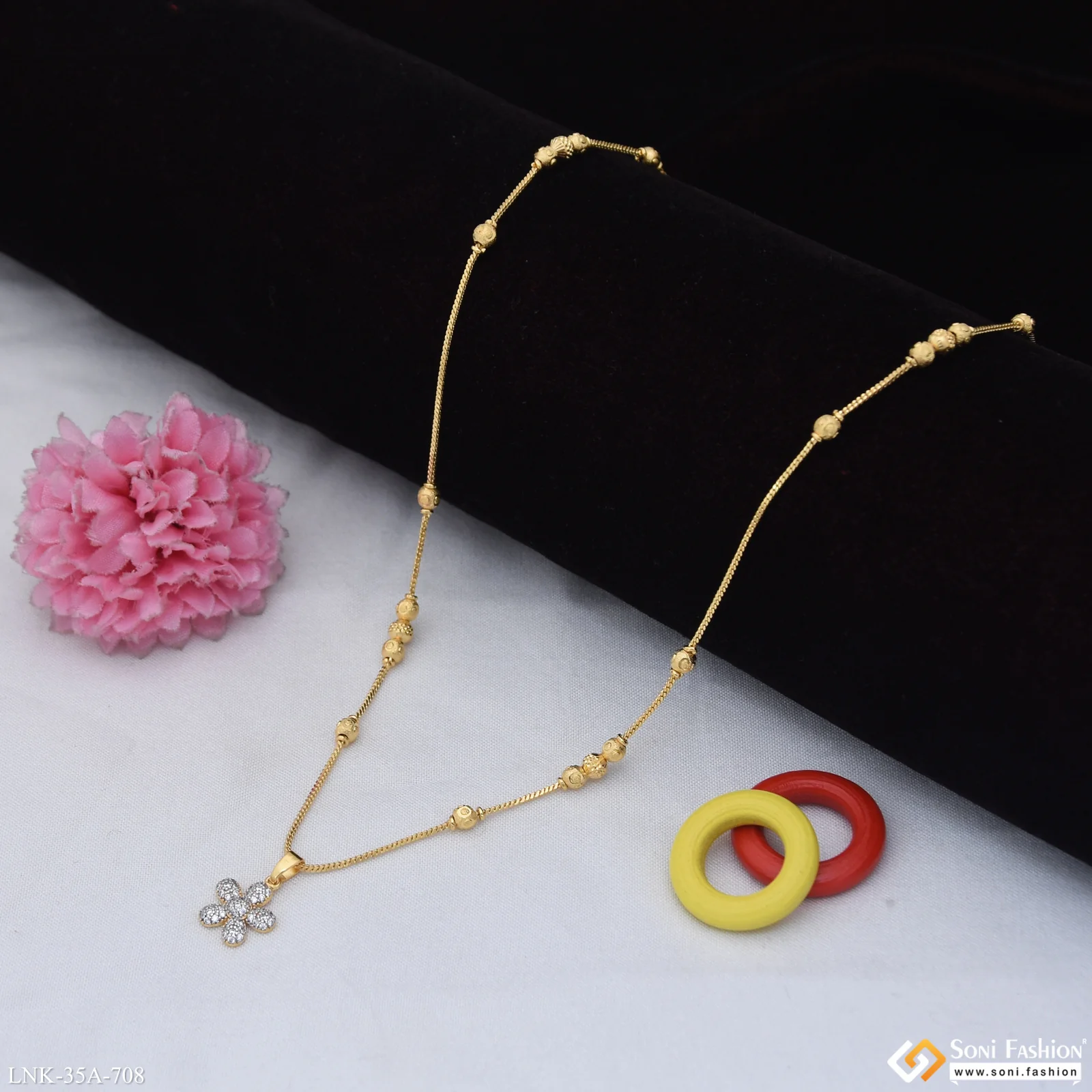 1 Gram Gold Plated Brilliant Design Chain pendant for Ladies - Style A708 - Image 4