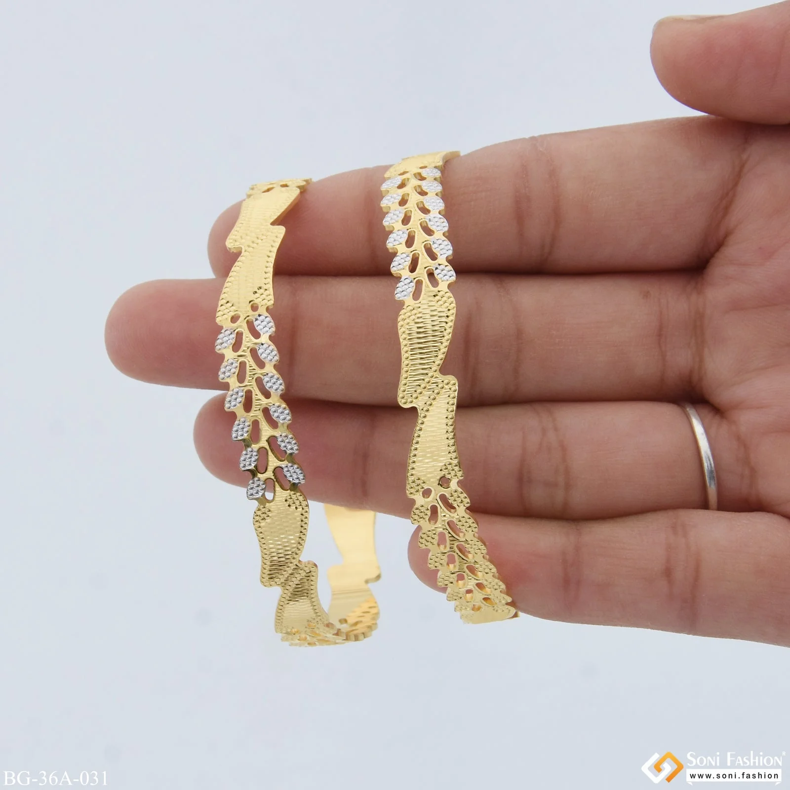 1 Gram Gold Plated Brilliant Design Fancy Design Bangles for Ladies - Style A031 - Image 2