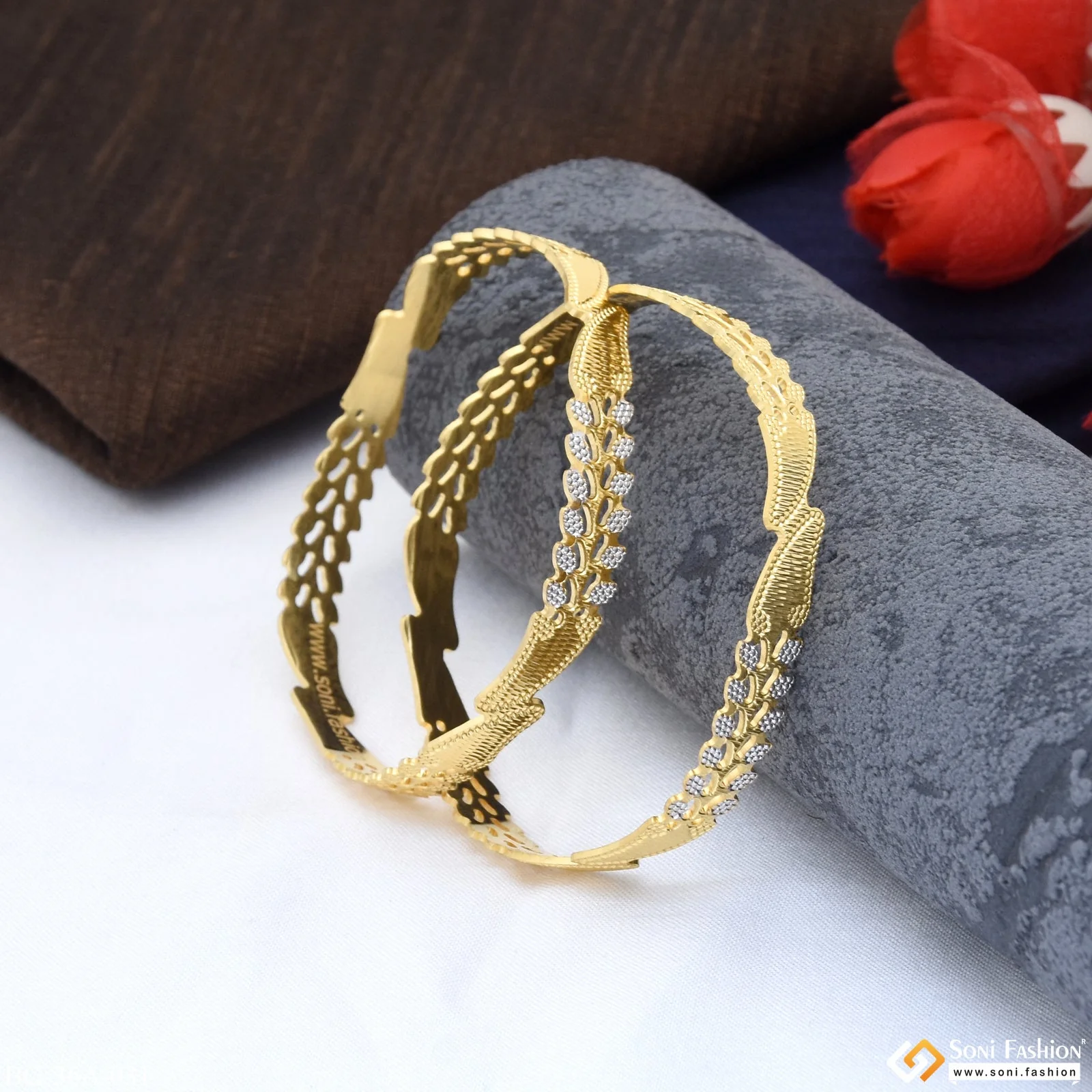 1 Gram Gold Plated Brilliant Design Fancy Design Bangles for Ladies - Style A031 - Image 3