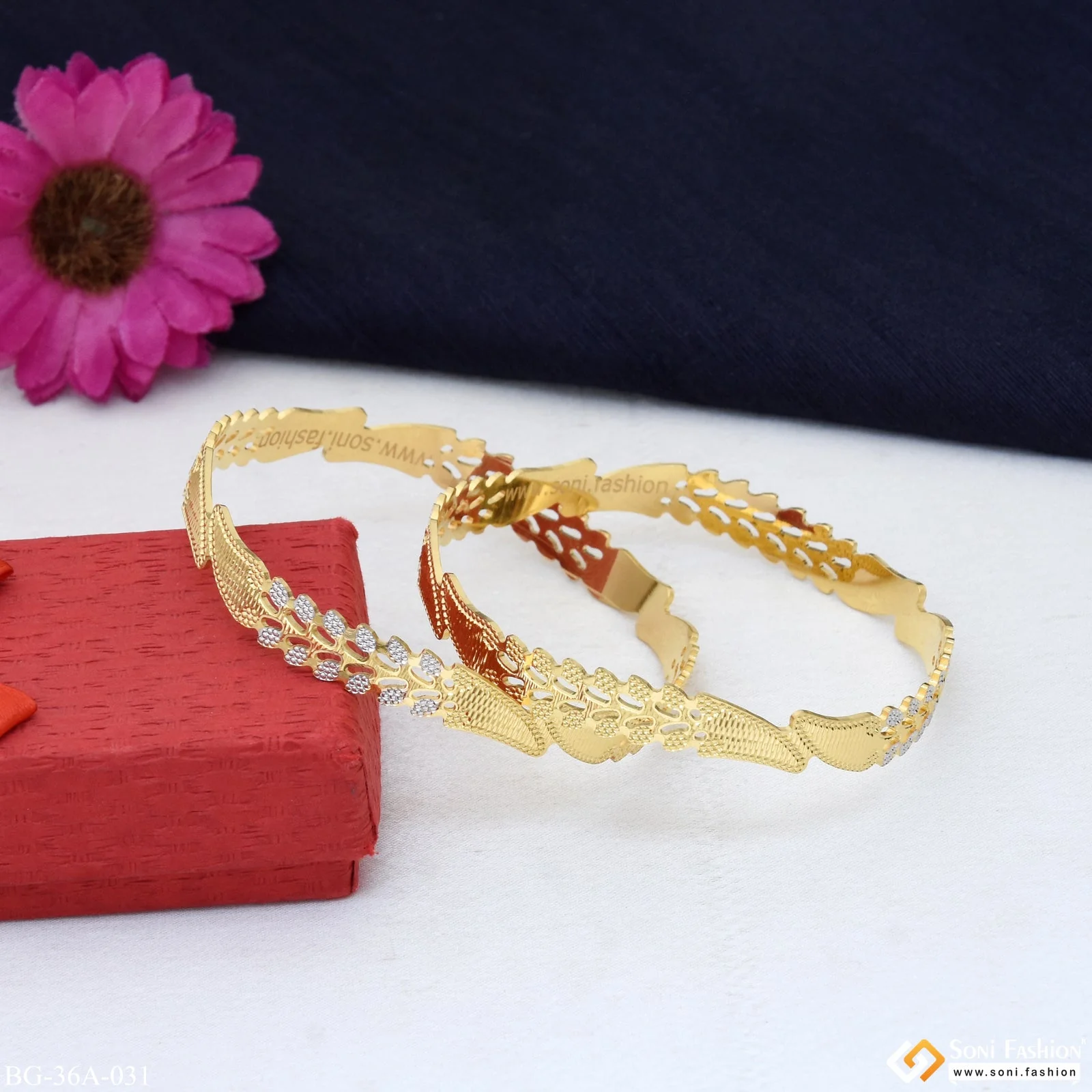 1 Gram Gold Plated Brilliant Design Fancy Design Bangles for Ladies - Style A031 - Image 4