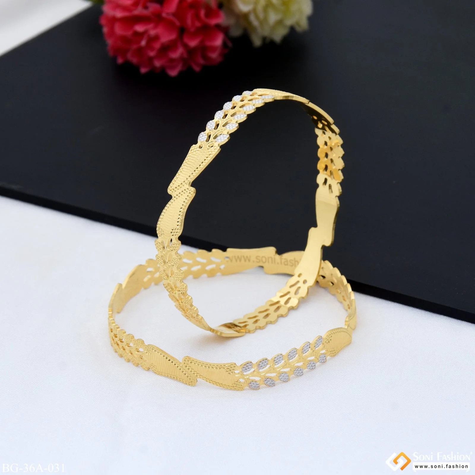 1 Gram Gold Plated Brilliant Design Fancy Design Bangles for Ladies - Style A031 - Image 5