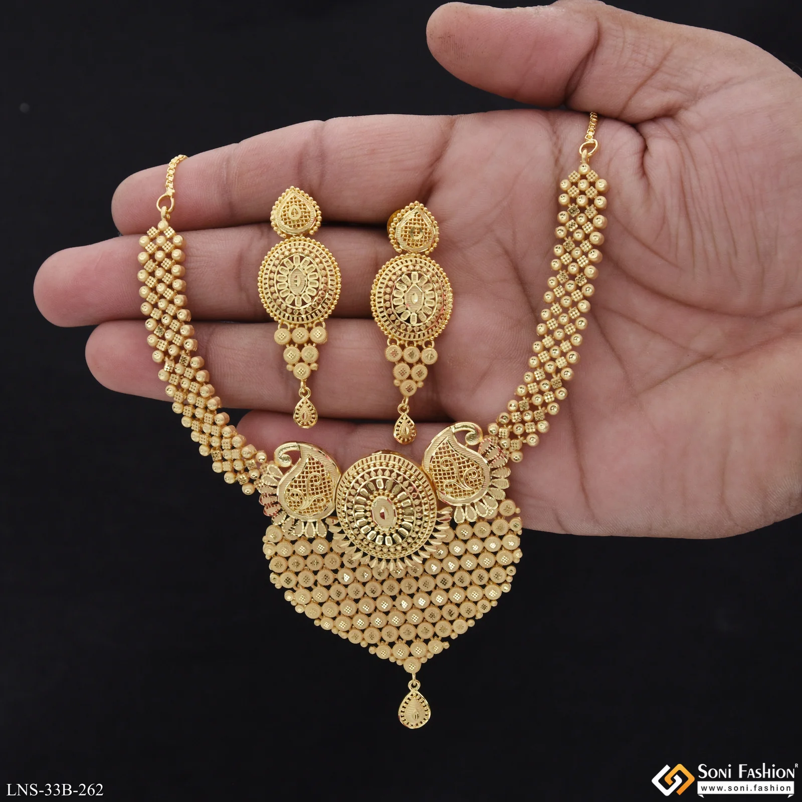 1 Gram Gold Plated Brilliant Design Necklace Set for Women - Style B262 - Image 2