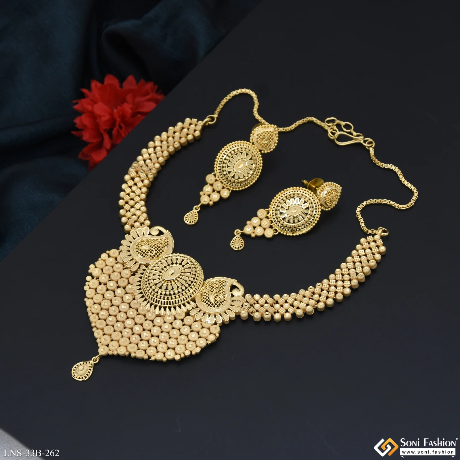 1 Gram Gold Plated Brilliant Design Necklace Set for Women - Style B262 - Image 5