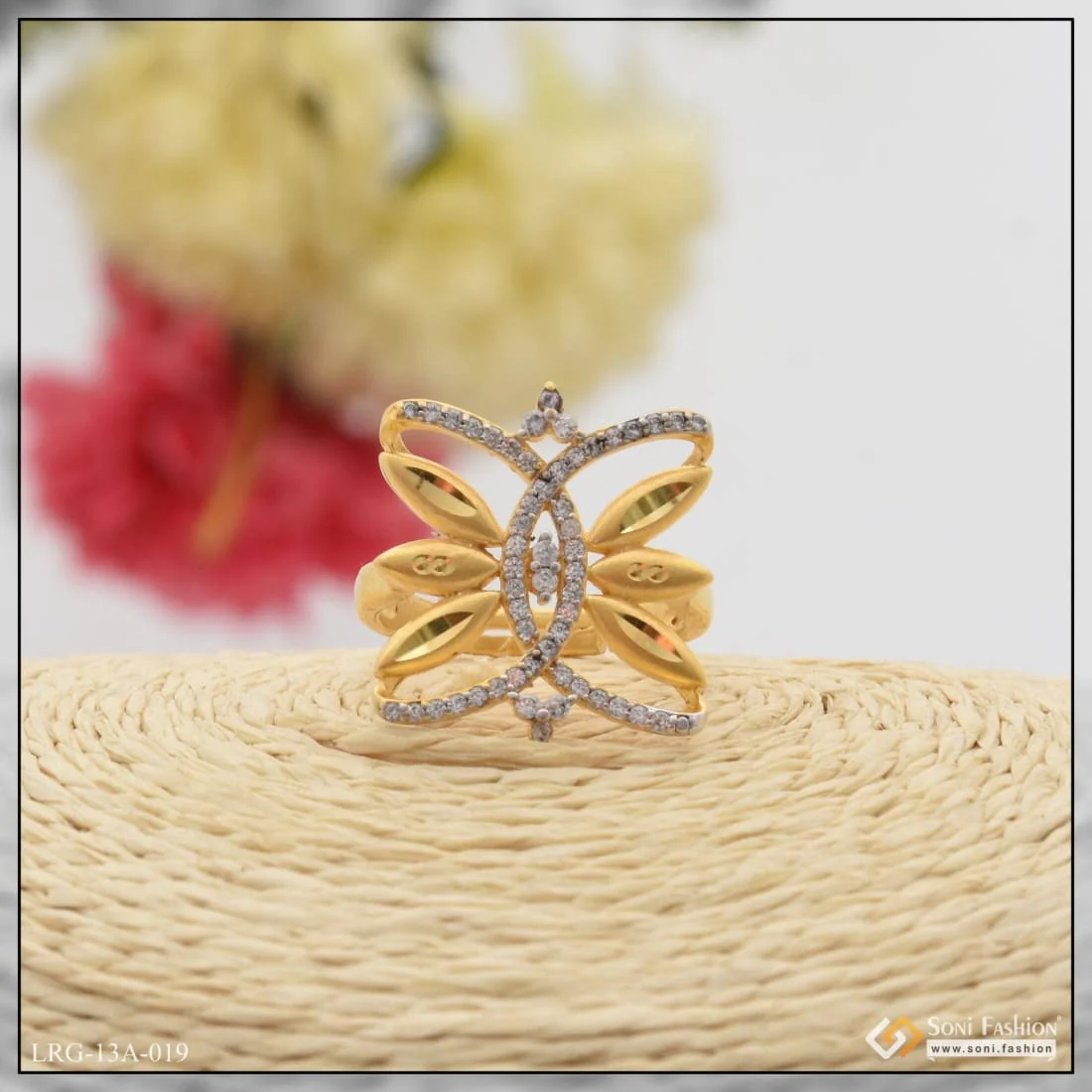 1 Gram Gold Plated Butterfly With Diamond Fashionable Ring For Ladies - Style Lrg-019 - Image 4