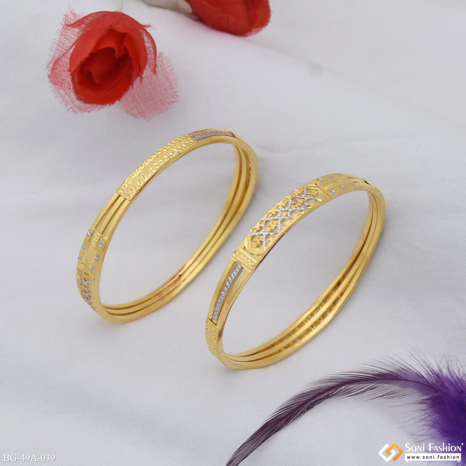 1 Gram Gold Plated Casual Design Bangles for Ladies - Style A039 - Image 2