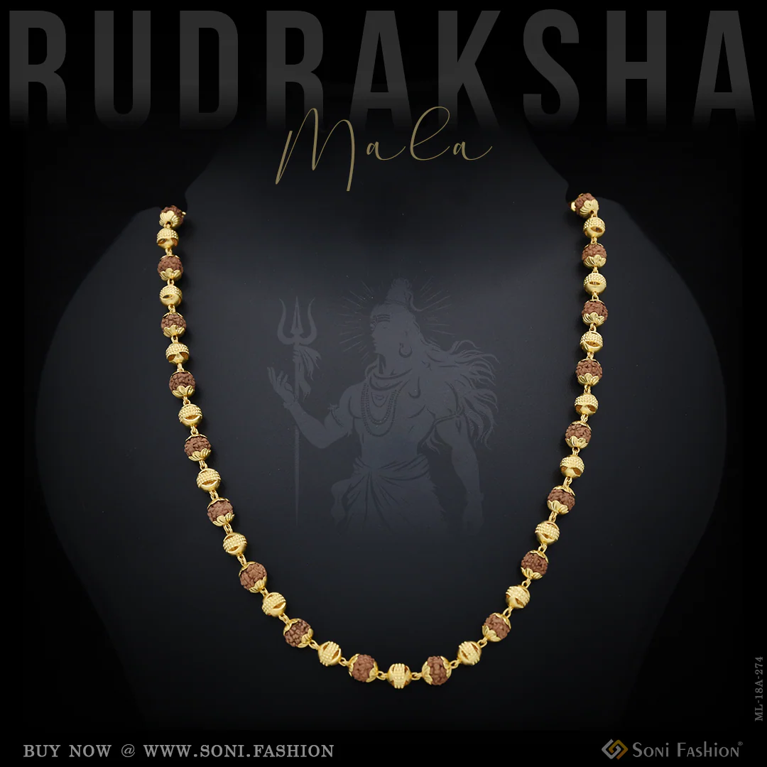 1 Gram Gold Plated Casual Design Rudraksha Mala for Men - Style A274