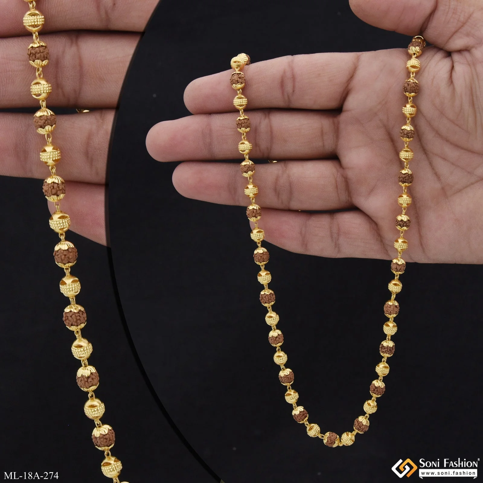 1 Gram Gold Plated Casual Design Rudraksha Mala for Men - Style A274 - Image 3