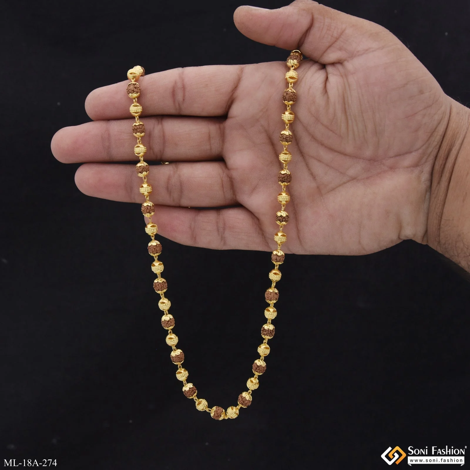 1 Gram Gold Plated Casual Design Rudraksha Mala for Men - Style A274 - Image 4