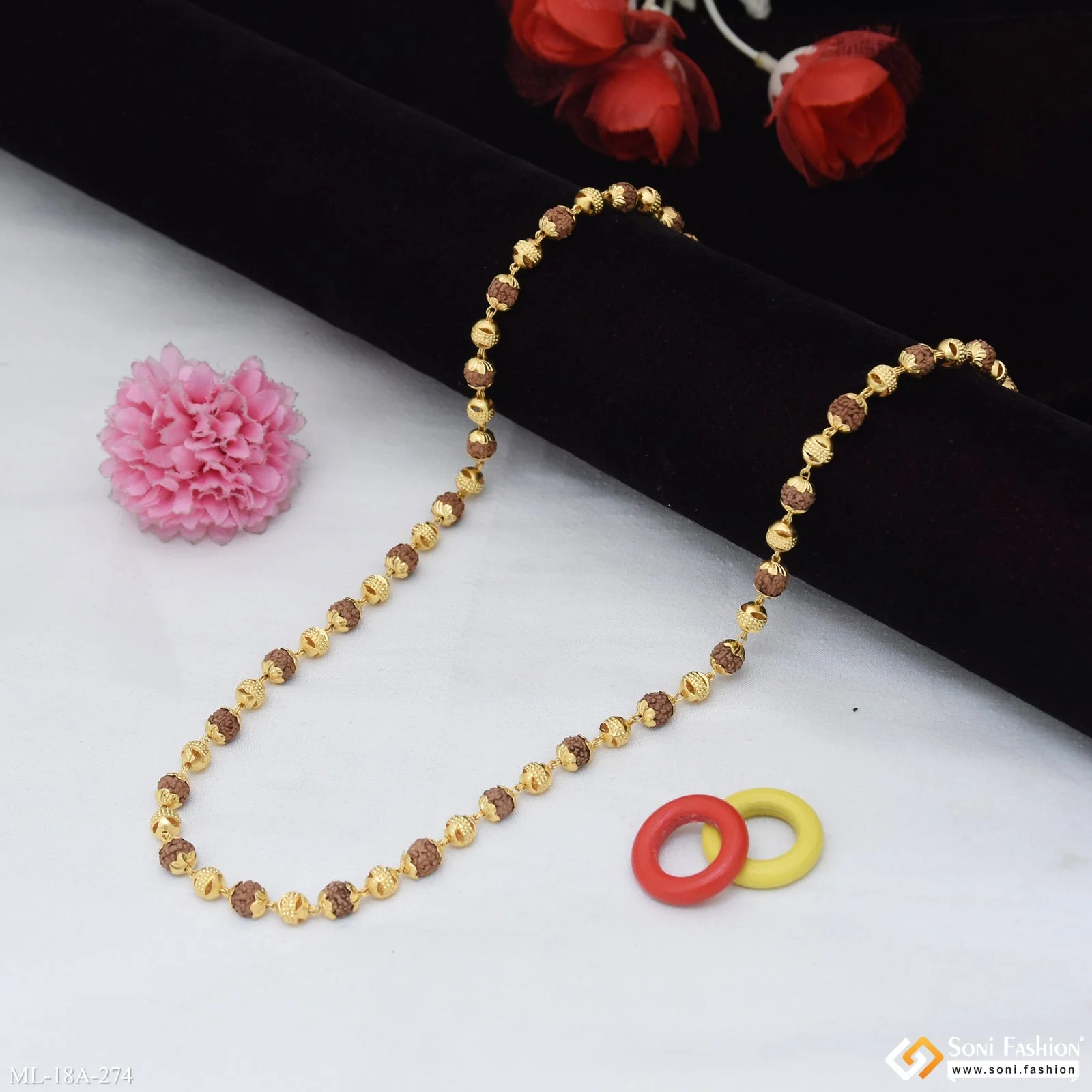 1 Gram Gold Plated Casual Design Rudraksha Mala for Men - Style A274 - Image 5