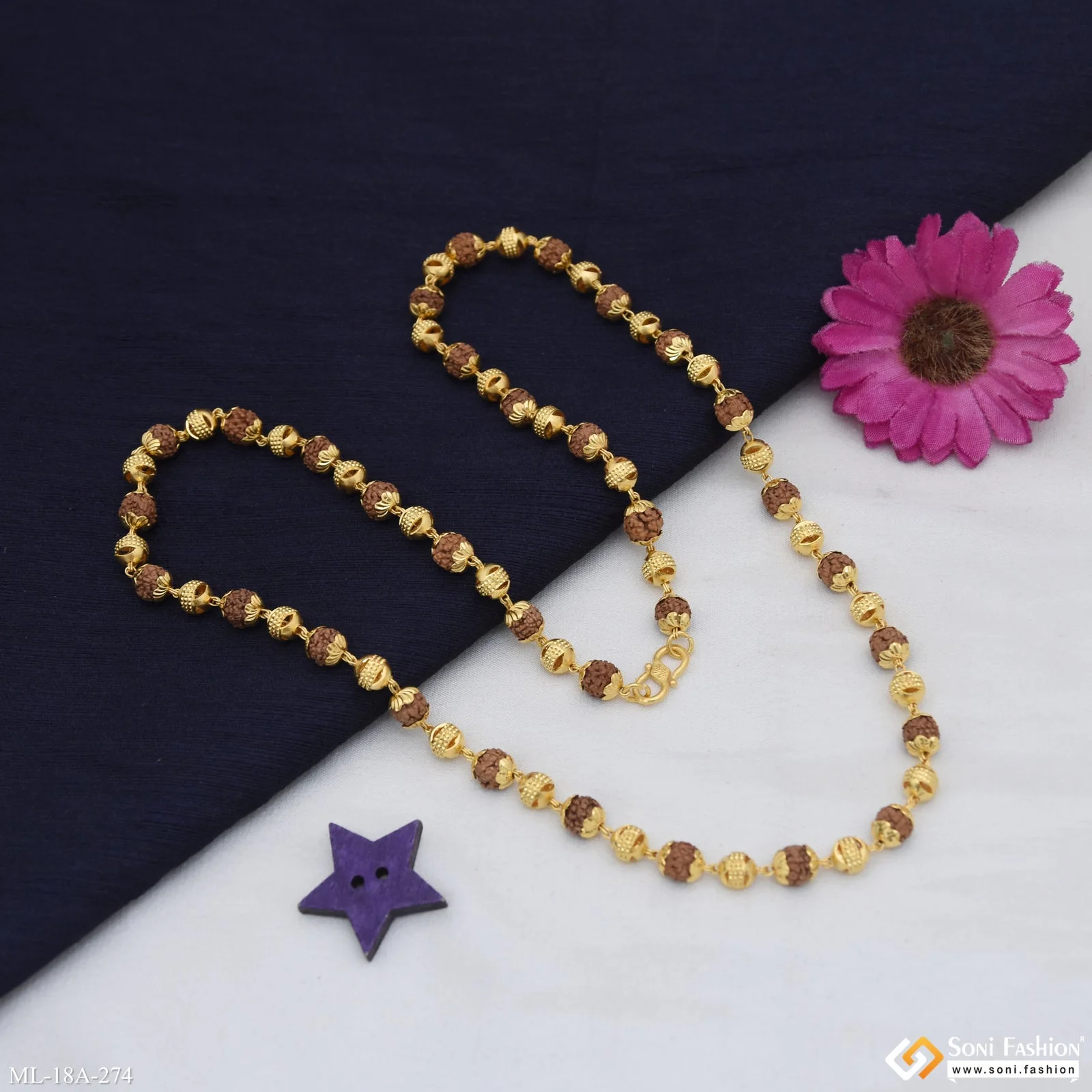 1 Gram Gold Plated Casual Design Rudraksha Mala for Men - Style A274 - Image 6