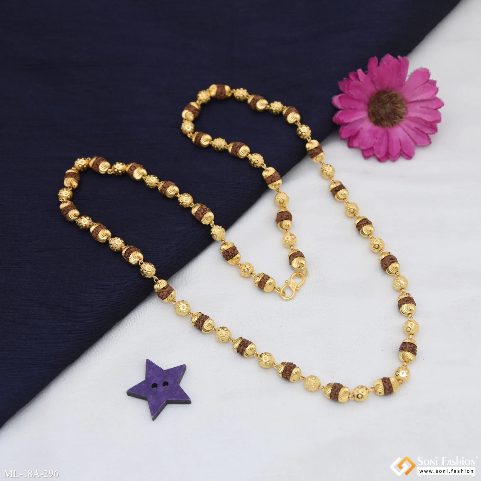 1 Gram Gold Plated Casual Design Rudraksha Mala for Men - Style A296 - Image 6