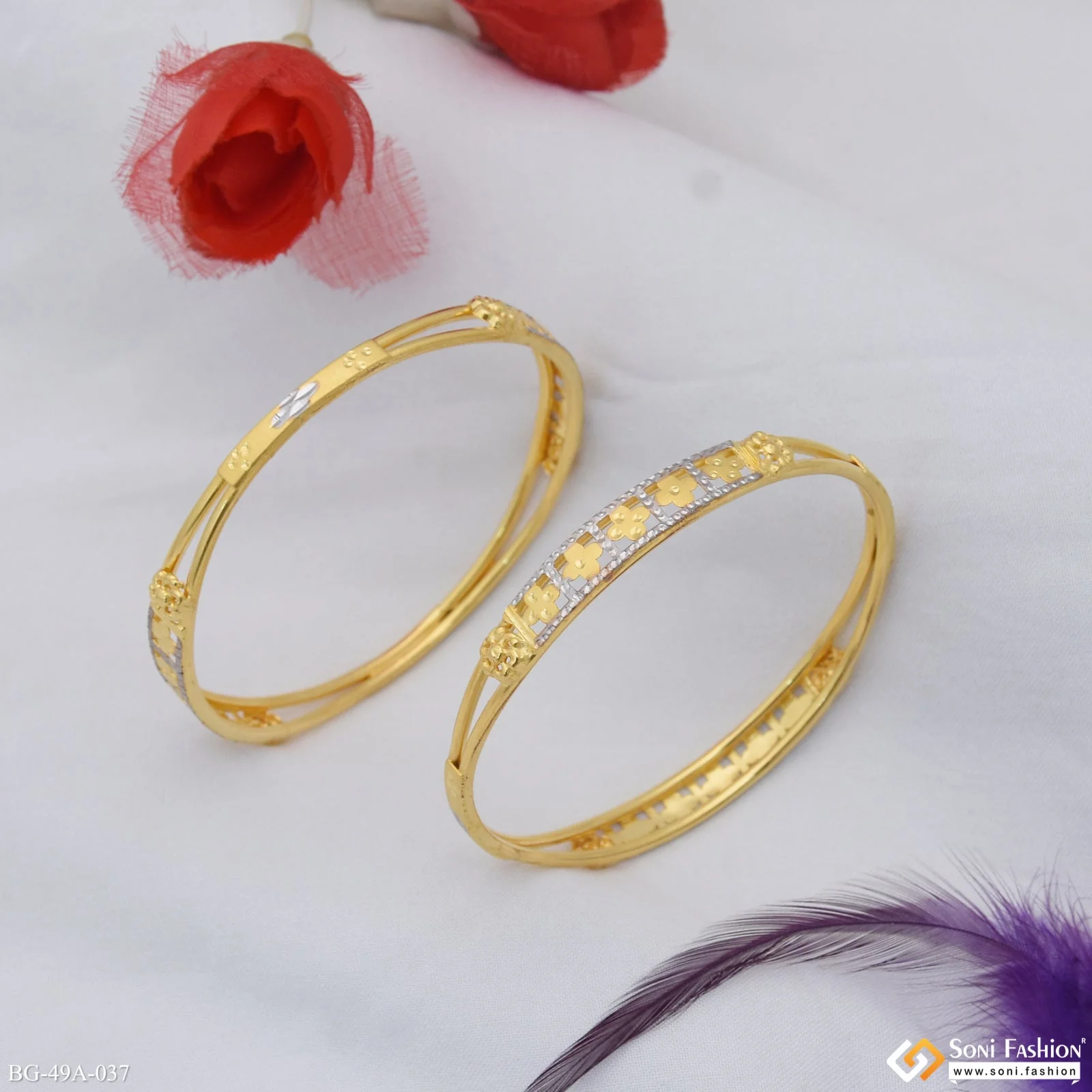 1 Gram Gold Plated Charming Design Bangles for Ladies - Style A037 - Image 2