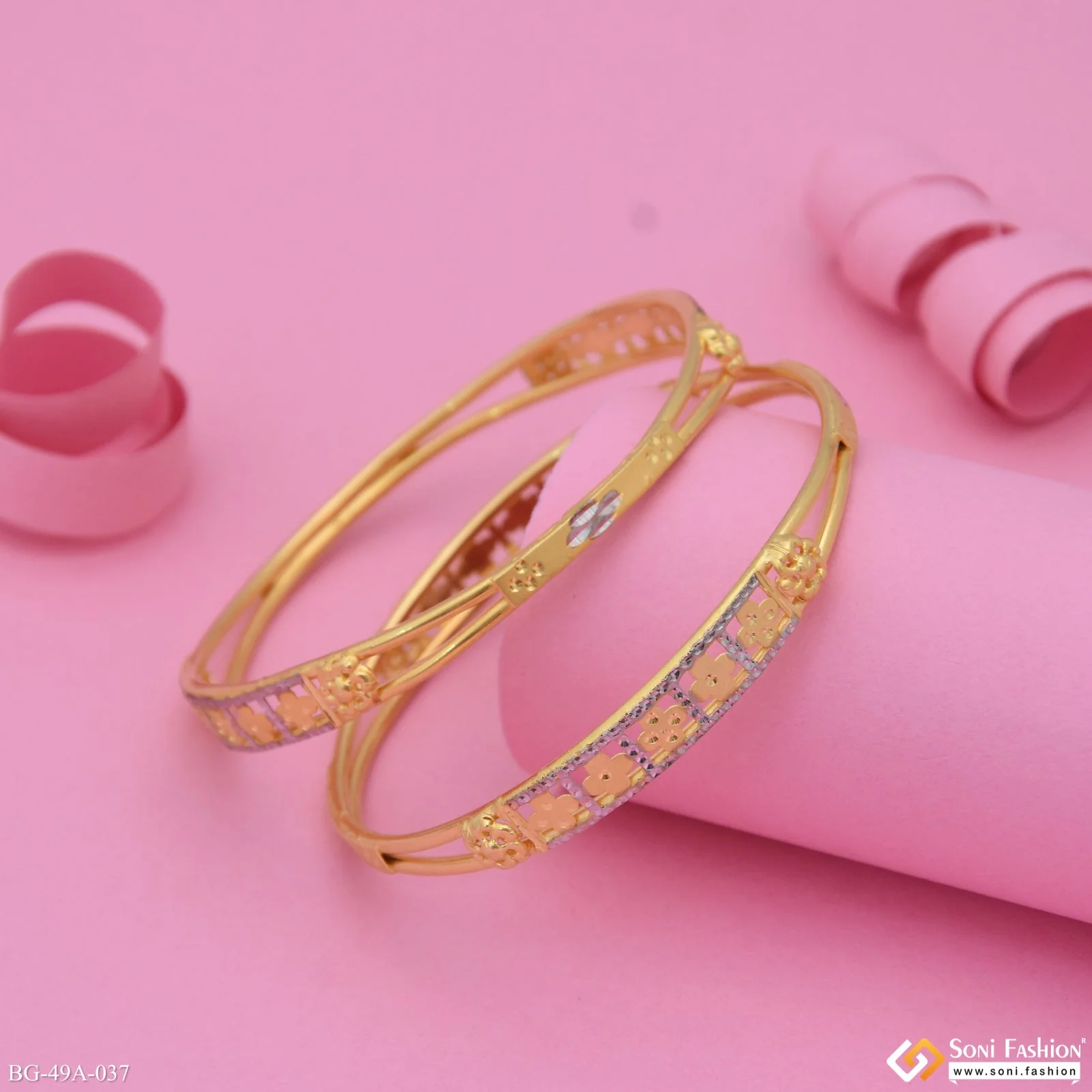 1 Gram Gold Plated Charming Design Bangles for Ladies - Style A037 - Image 5