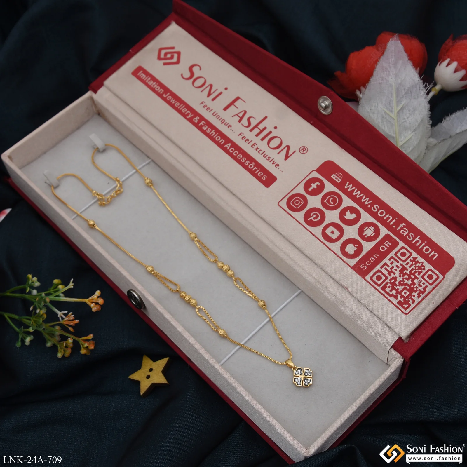 1 Gram Gold Plated Charming Design Chain pendant for Ladies - Style A709 - Image 2