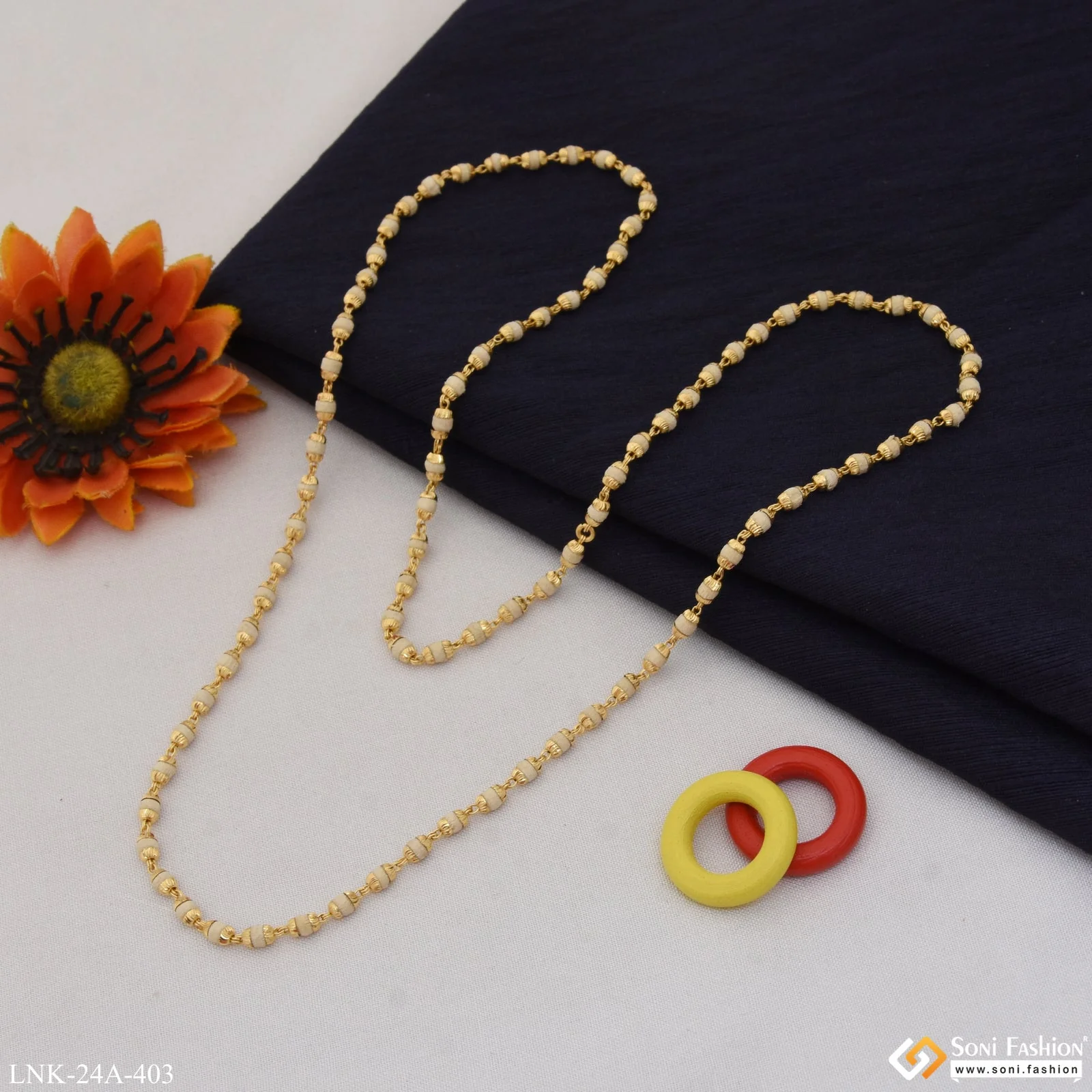 1 Gram Gold Plated Chic Design Latest Design Tulsi Mala for Women - Style A403 - Image 3