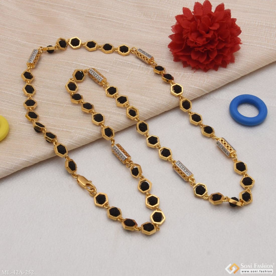 1 Gram Gold Plated Chic Design Superior Quality Rudraksha Mala - Style A252 - Image 5