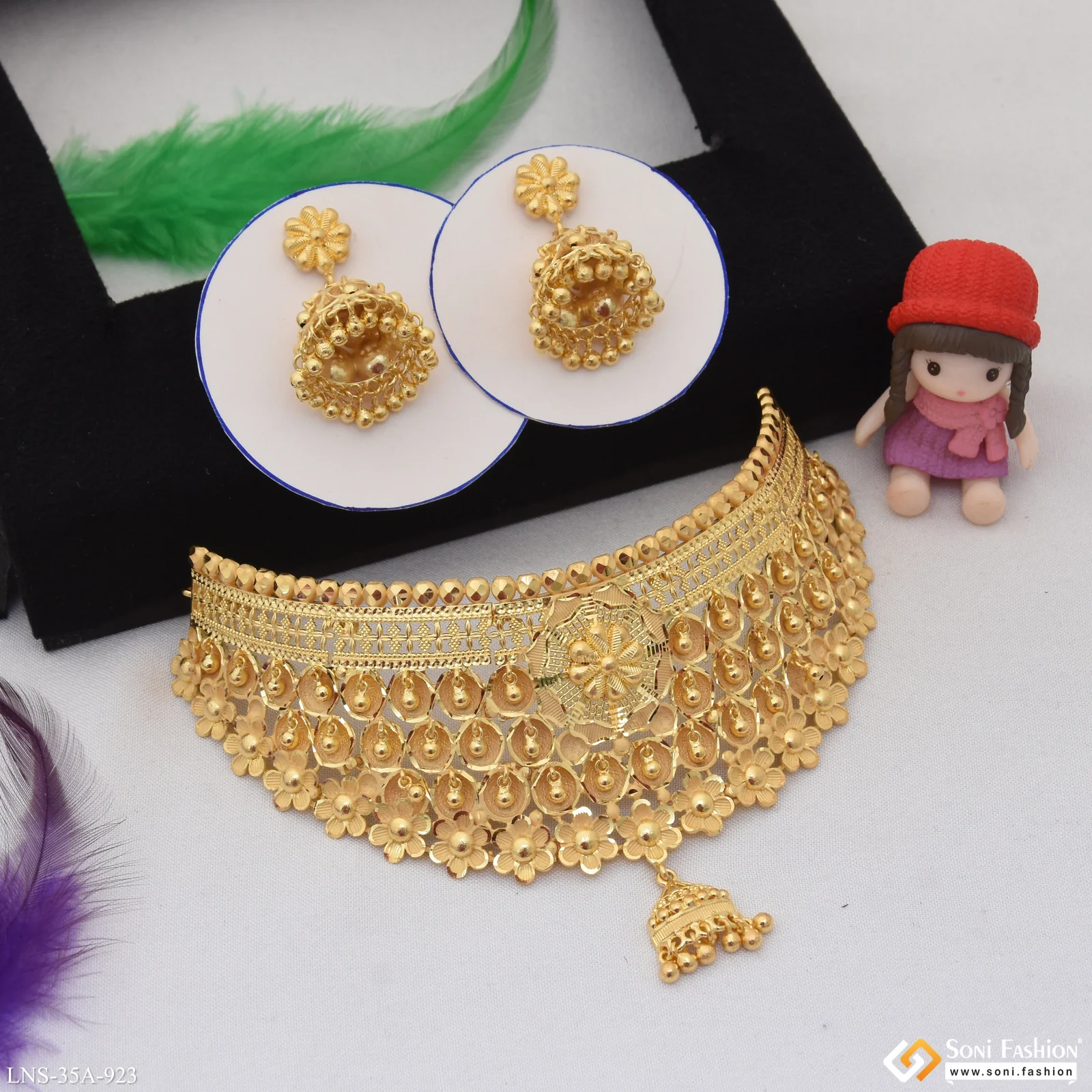 1 Gram Gold Plated Choker Necklace Set for Women - Style A923 - Image 3