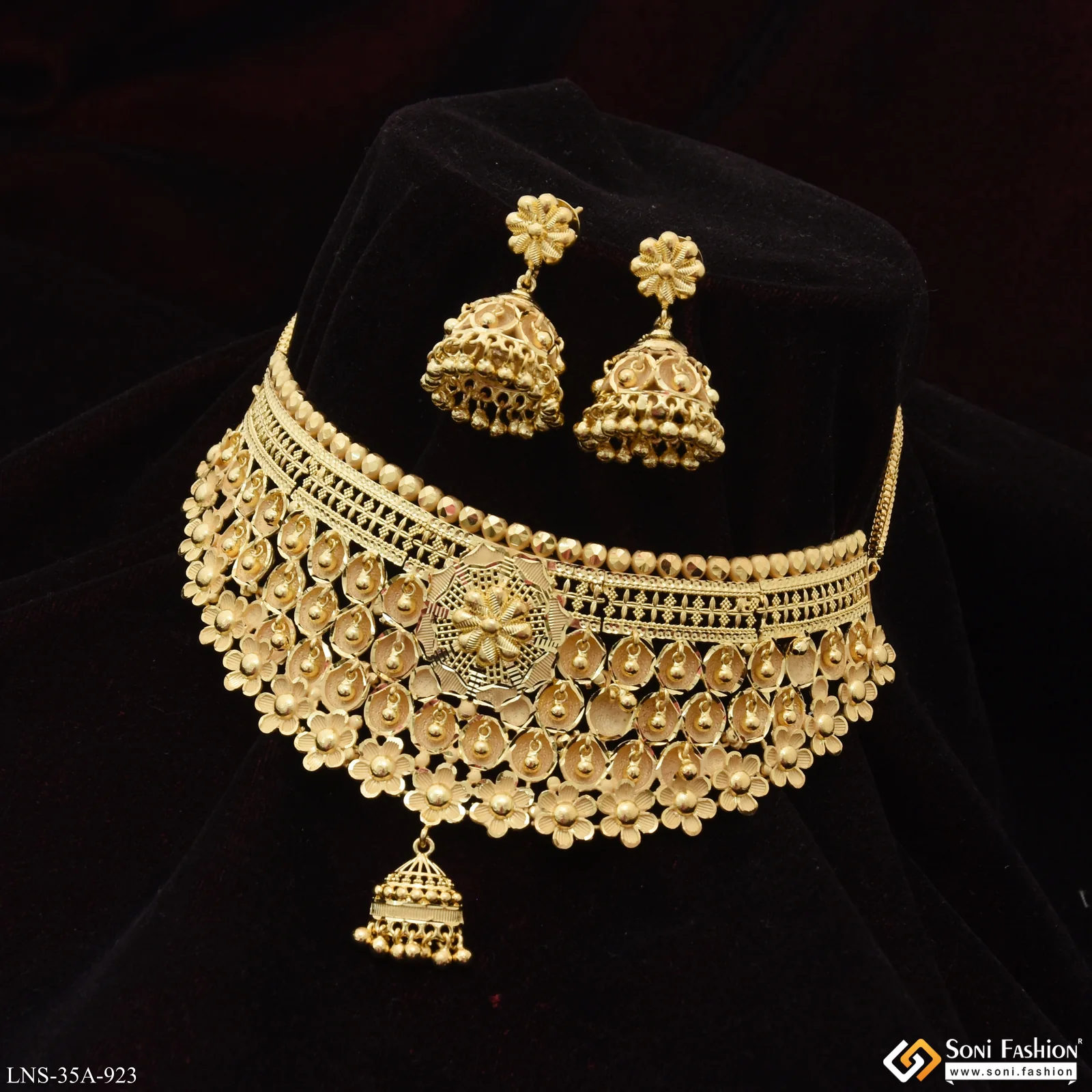 1 Gram Gold Plated Choker Necklace Set for Women - Style A923 - Image 4