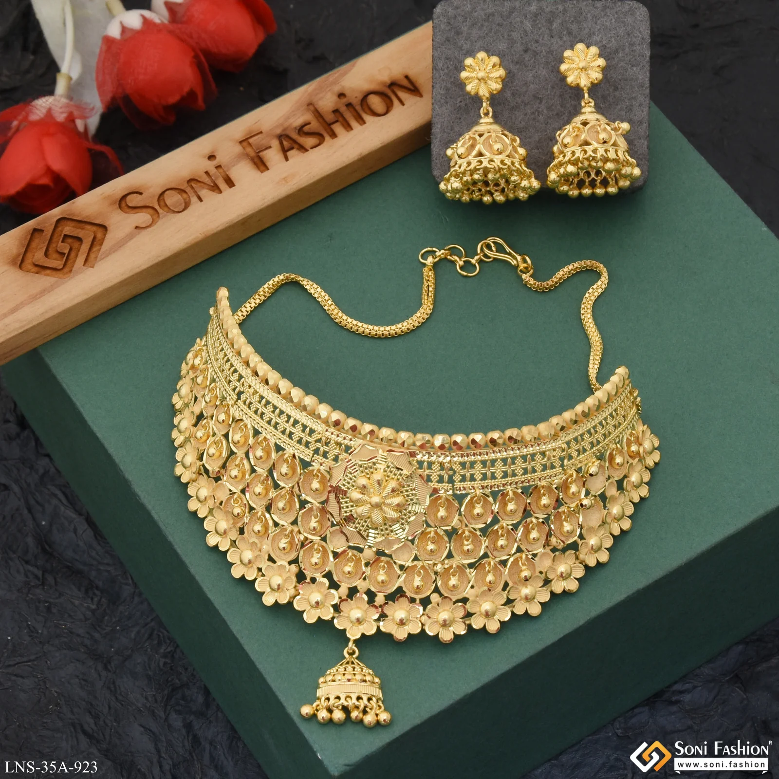 1 Gram Gold Plated Choker Necklace Set for Women - Style A923 - Image 5