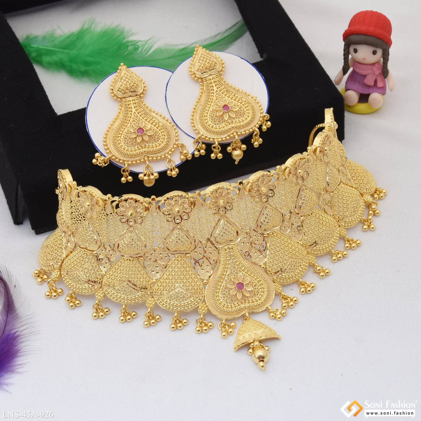 1 Gram Gold Plated Choker Necklace Set for Women - Style A926 - Image 5