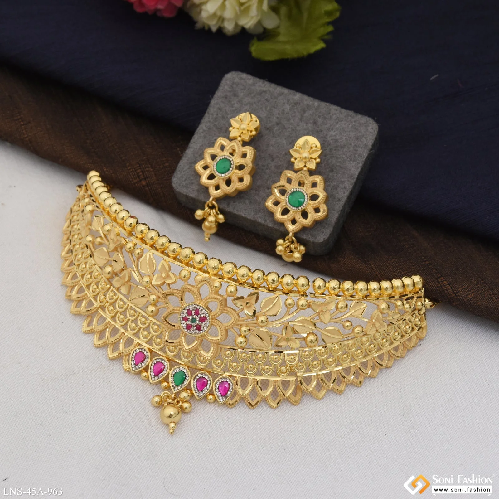 1 Gram Gold Plated Choker Necklace Set for Women - Style A963 - Image 4