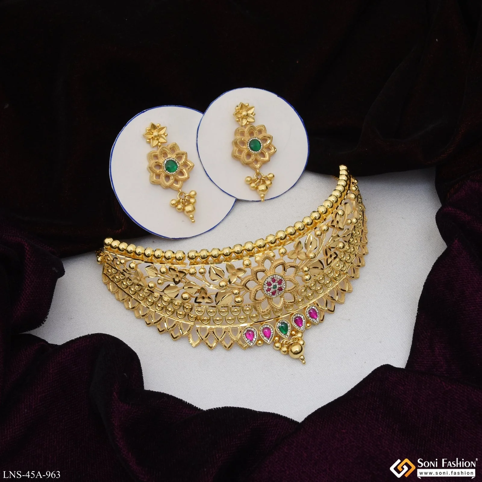 1 Gram Gold Plated Choker Necklace Set for Women - Style A963 - Image 5