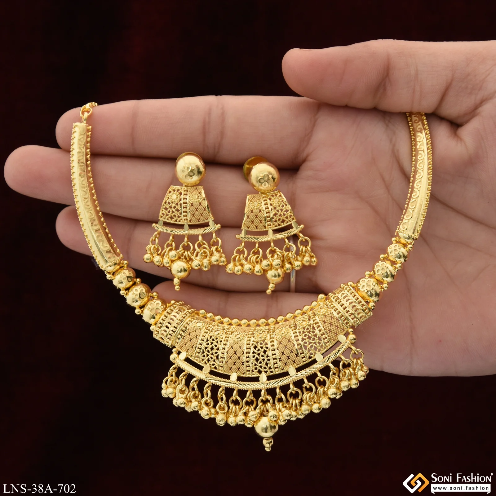 1 Gram Gold Plated Classic Design Necklace Set for Women - Style A702 - Image 3