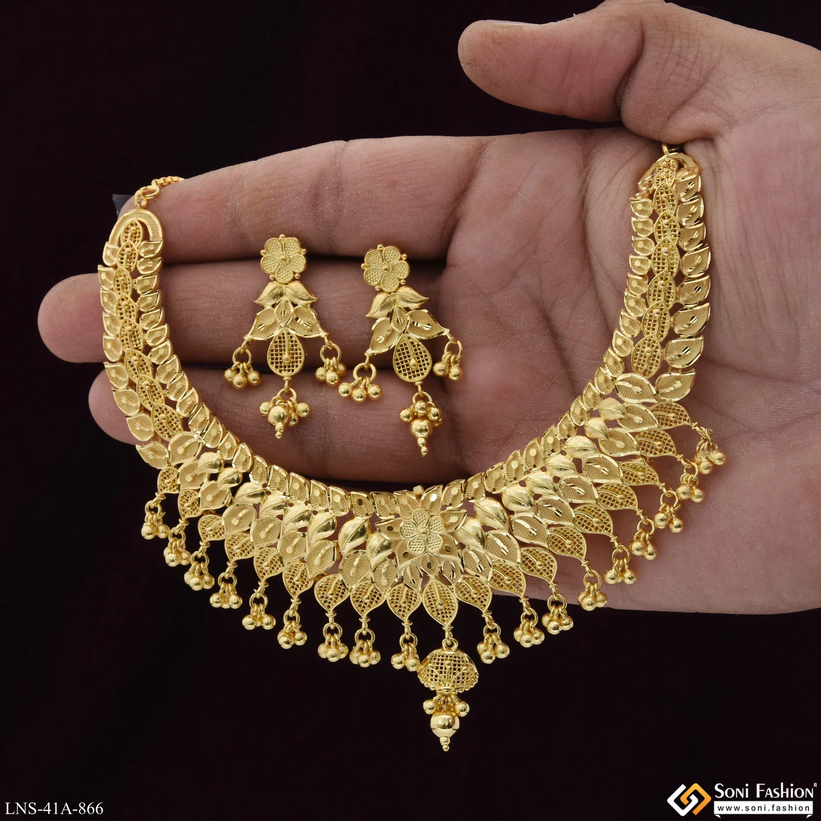 1 Gram Gold Plated Classic Design Necklace Set for Women - Style A866 - Image 3