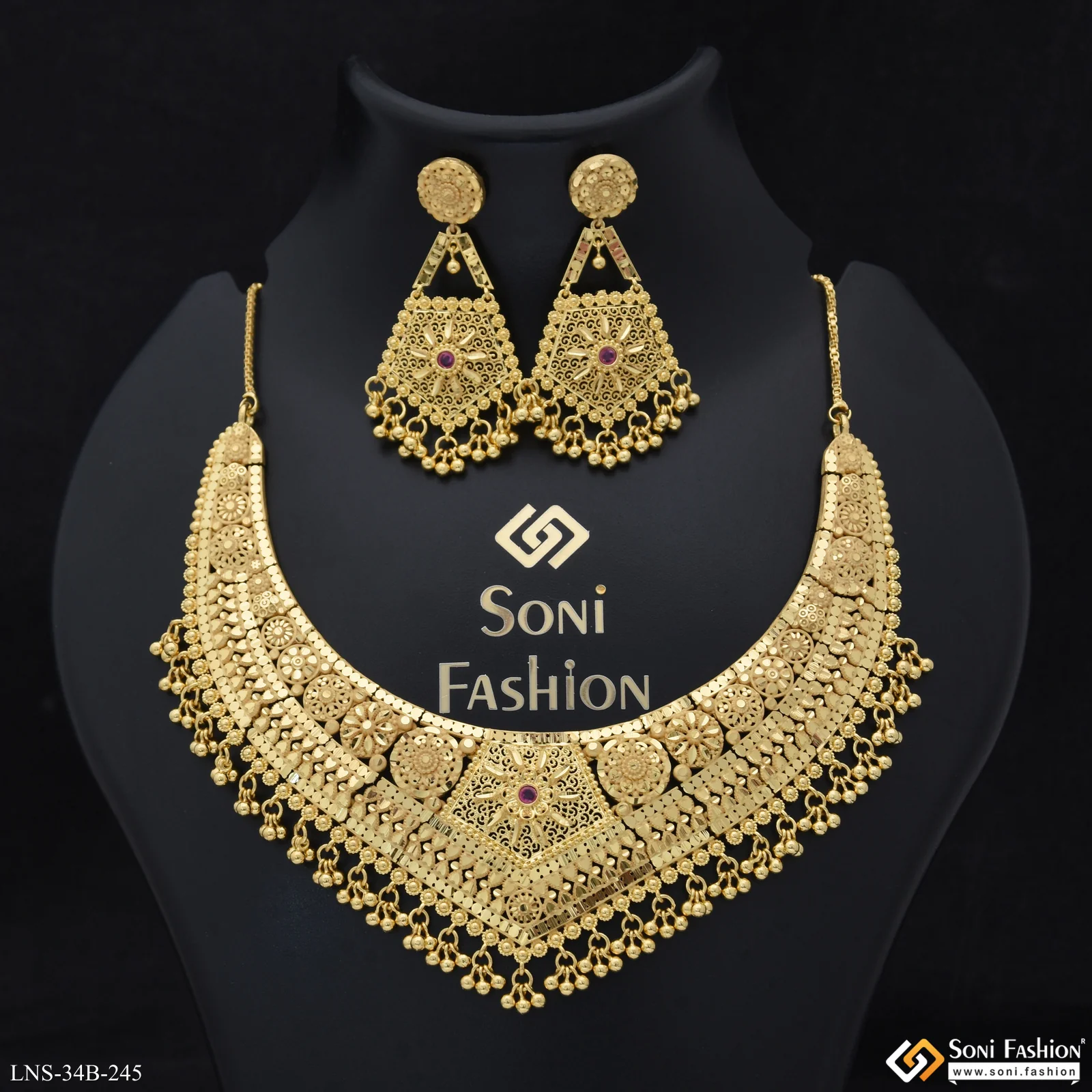 1 Gram Gold Plated Classic Design Necklace Set for Women - Style B245