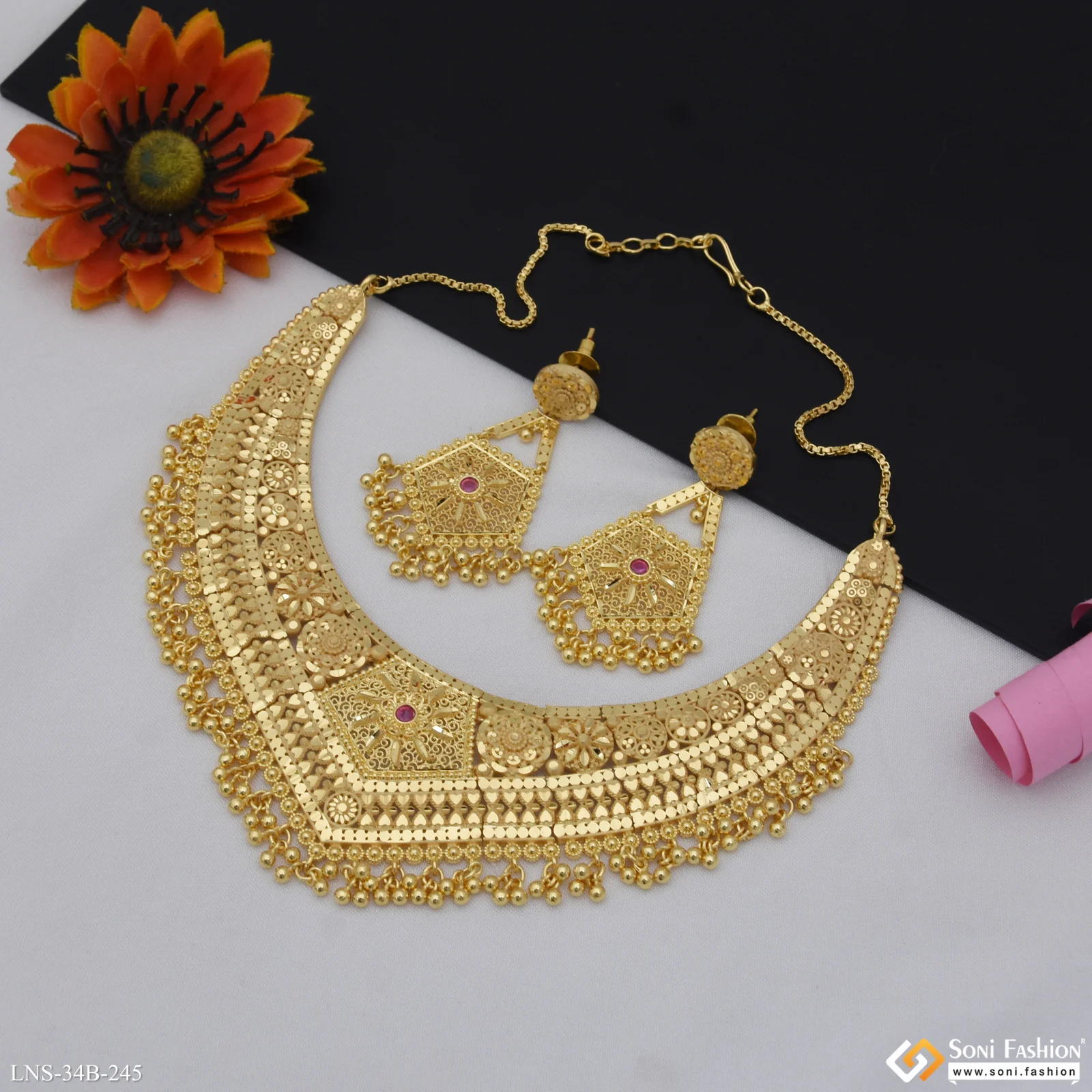 1 Gram Gold Plated Classic Design Necklace Set for Women - Style B245 - Image 3