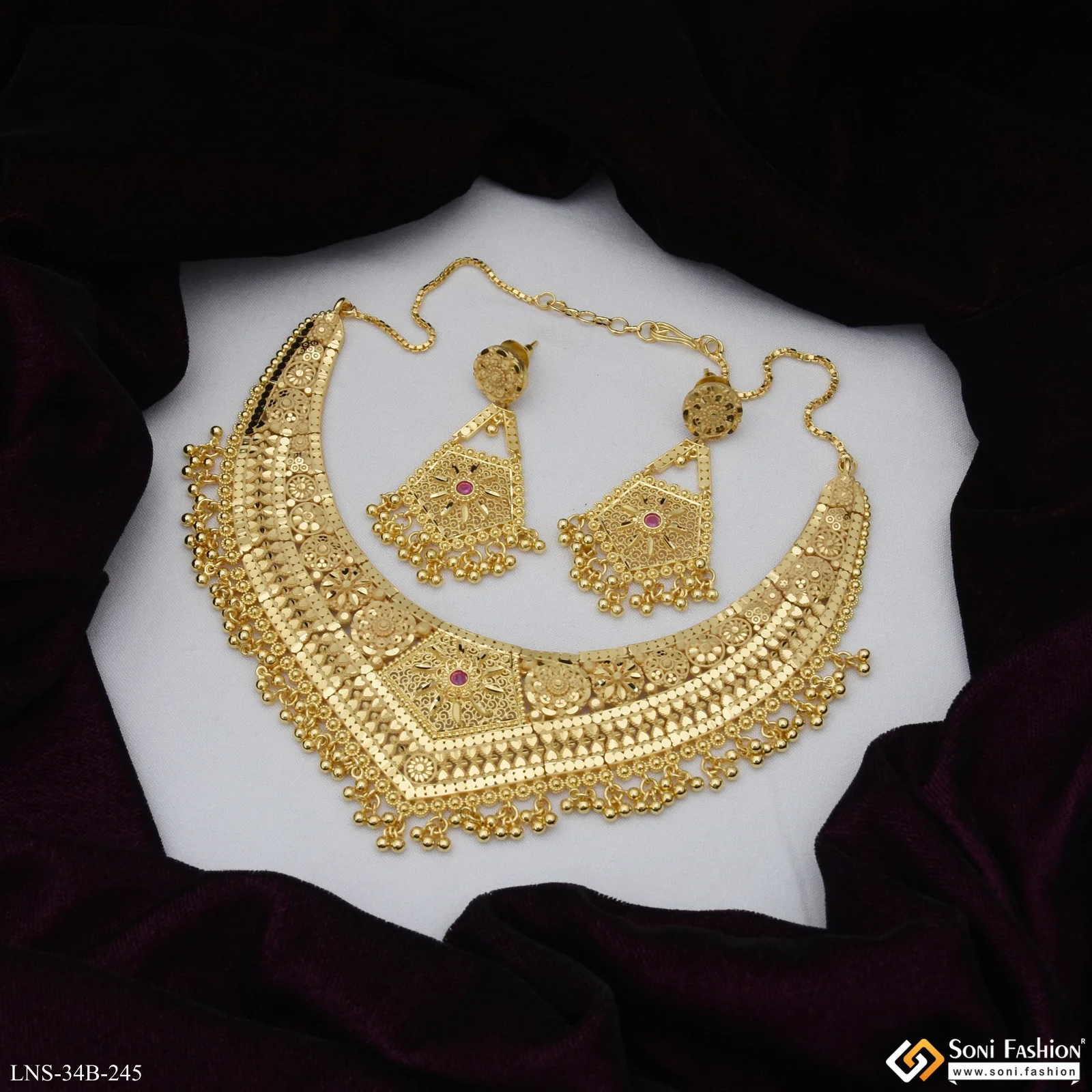 1 Gram Gold Plated Classic Design Necklace Set for Women - Style B245 - Image 4