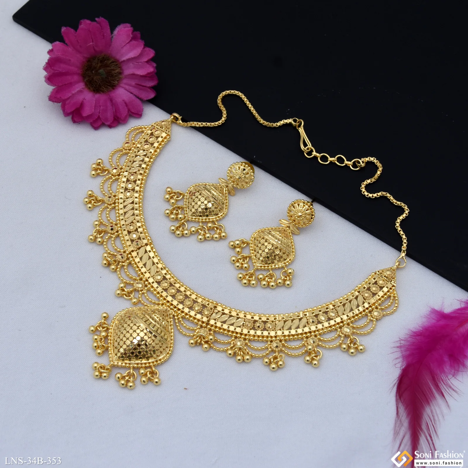 1 Gram Gold Plated Classic Design Necklace Set for Women - Style B353 - Image 3