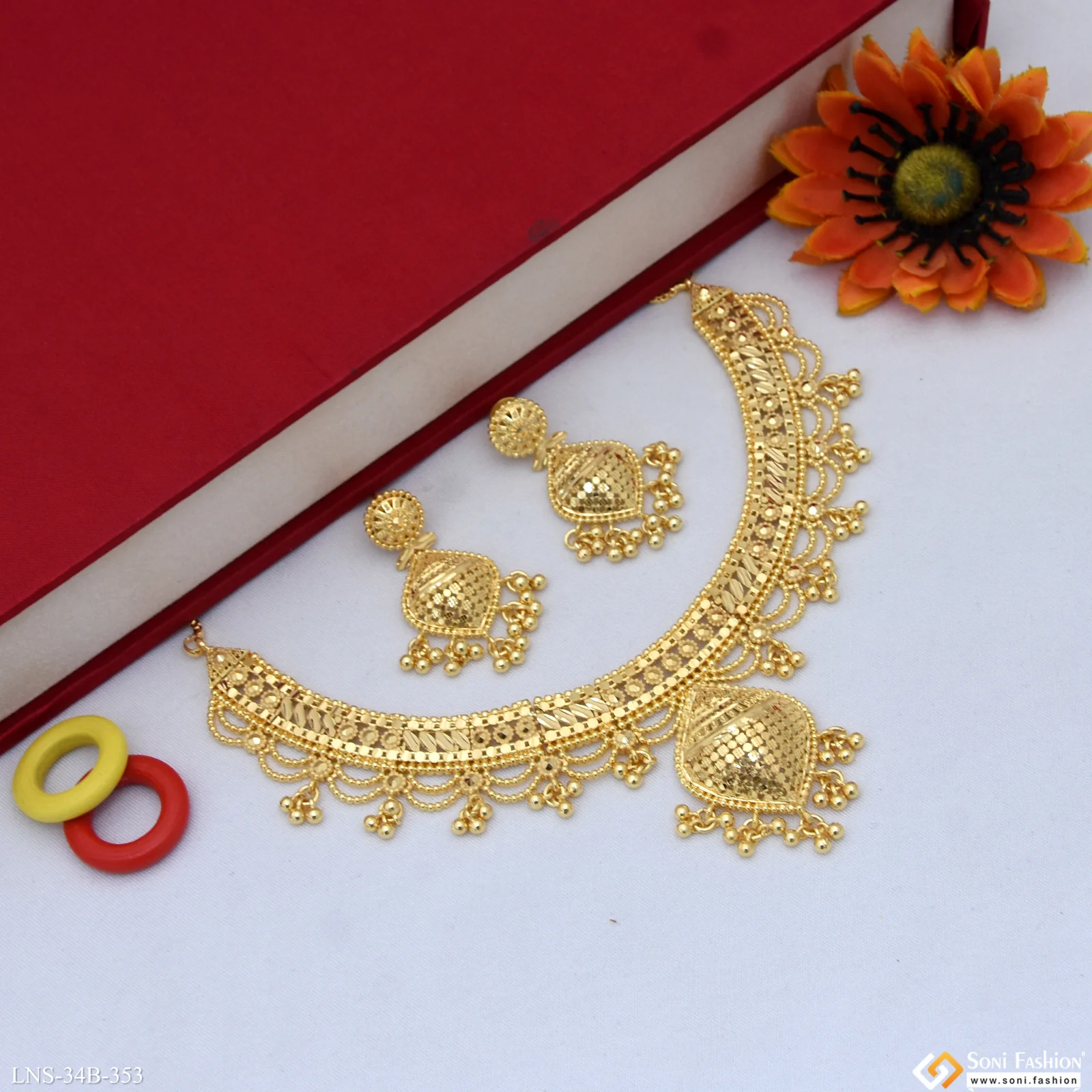 1 Gram Gold Plated Classic Design Necklace Set for Women - Style B353 - Image 4