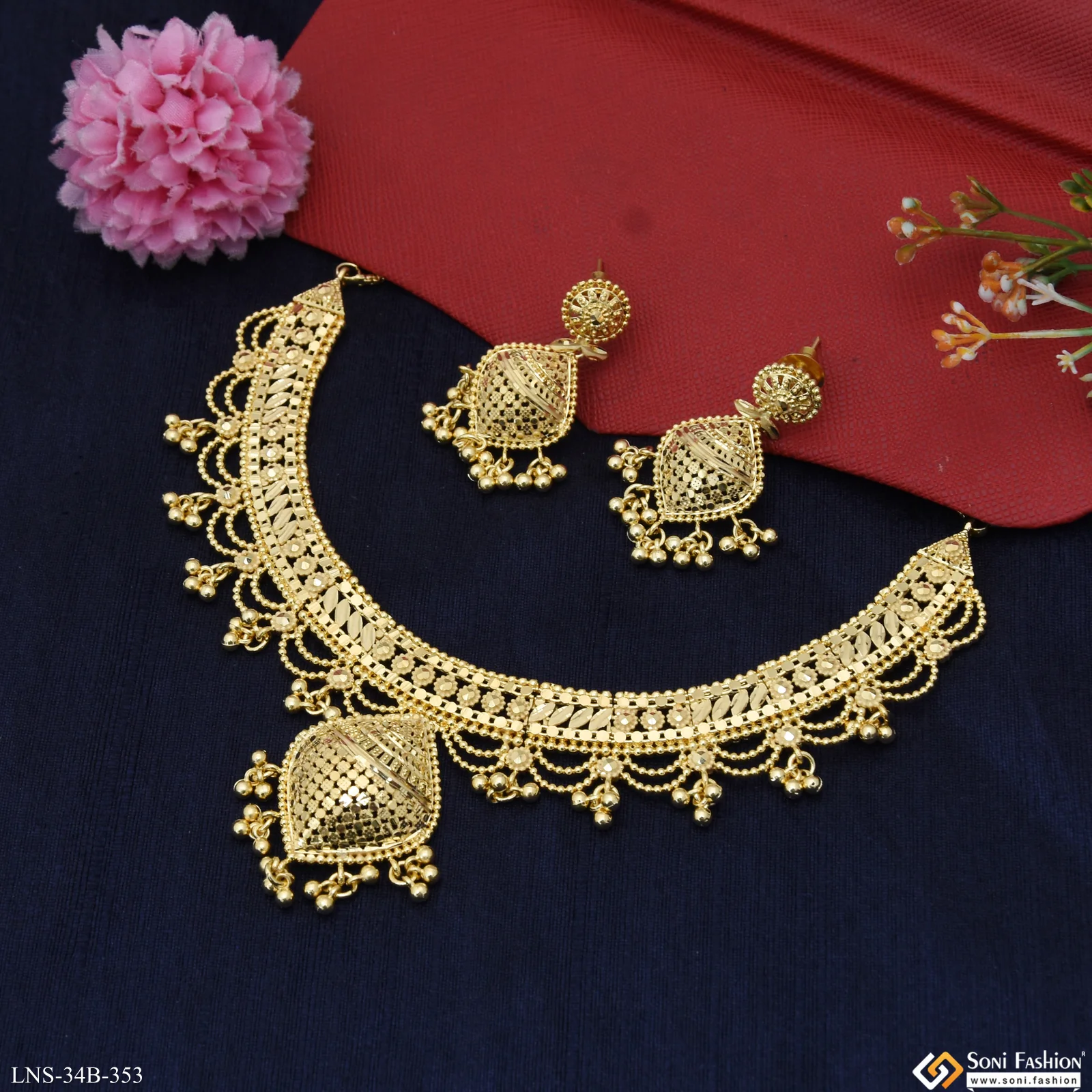 1 Gram Gold Plated Classic Design Necklace Set for Women - Style B353 - Image 5