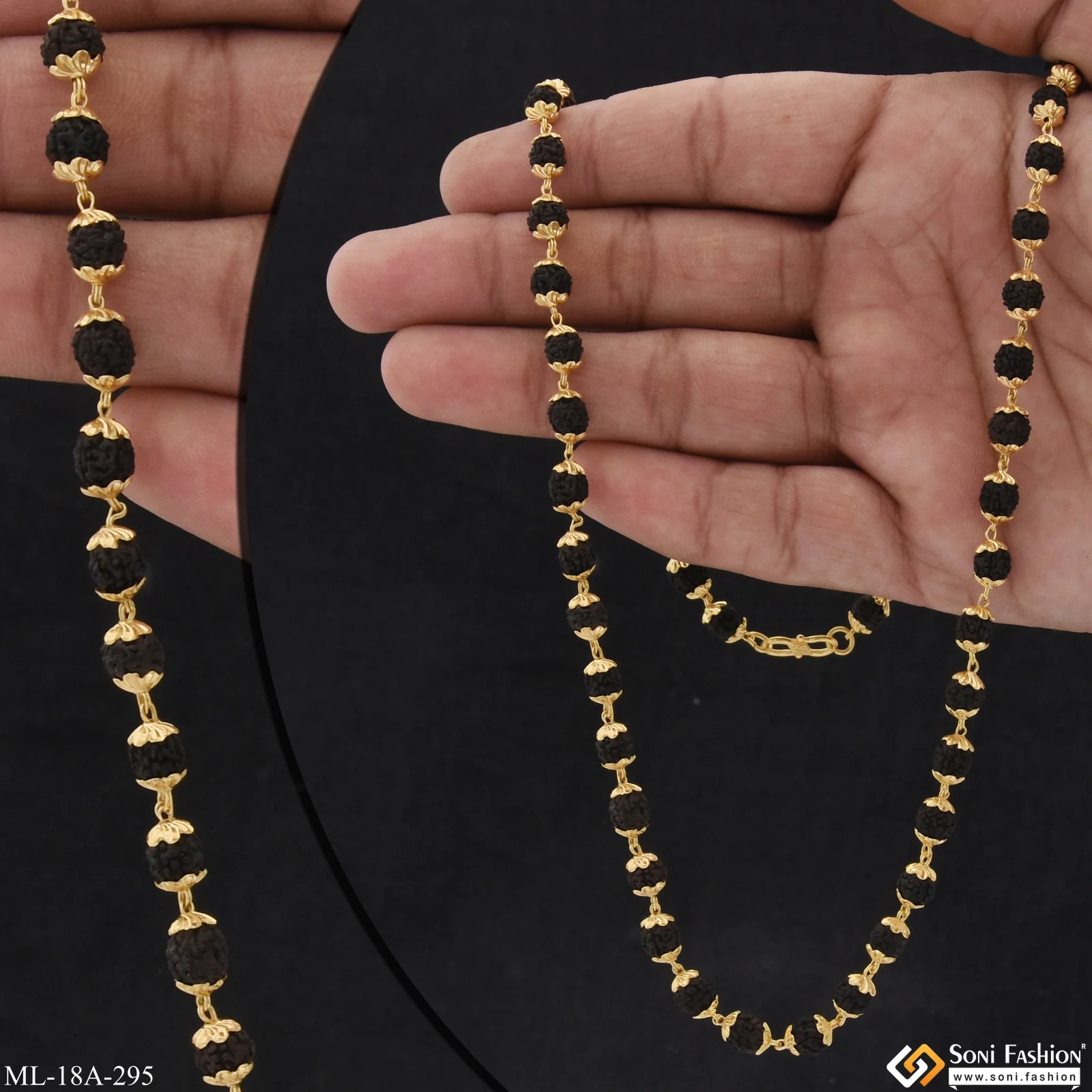 1 Gram Gold Plated Classic Design Rudraksha Mala for Men - Style A295 - Image 2