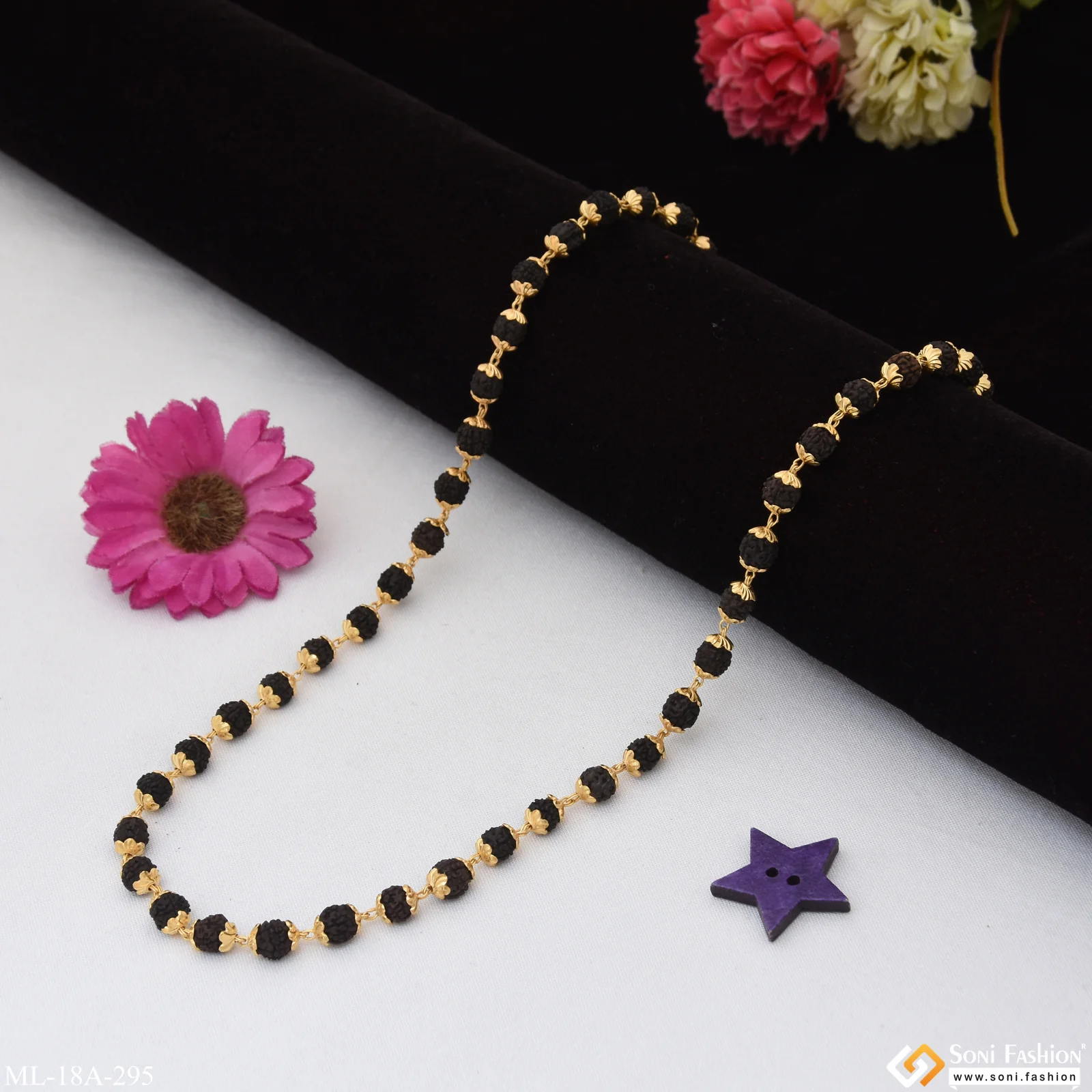 1 Gram Gold Plated Classic Design Rudraksha Mala for Men - Style A295 - Image 5