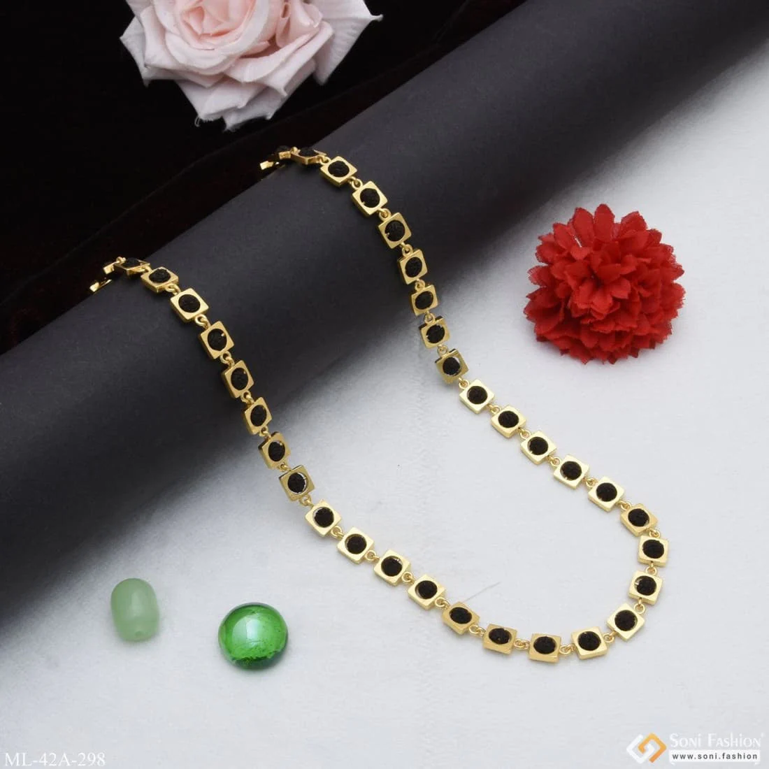 1 Gram Gold Plated Cool Design Superior Quality Rudraksha Mala For Men - Style A298 - Image 2
