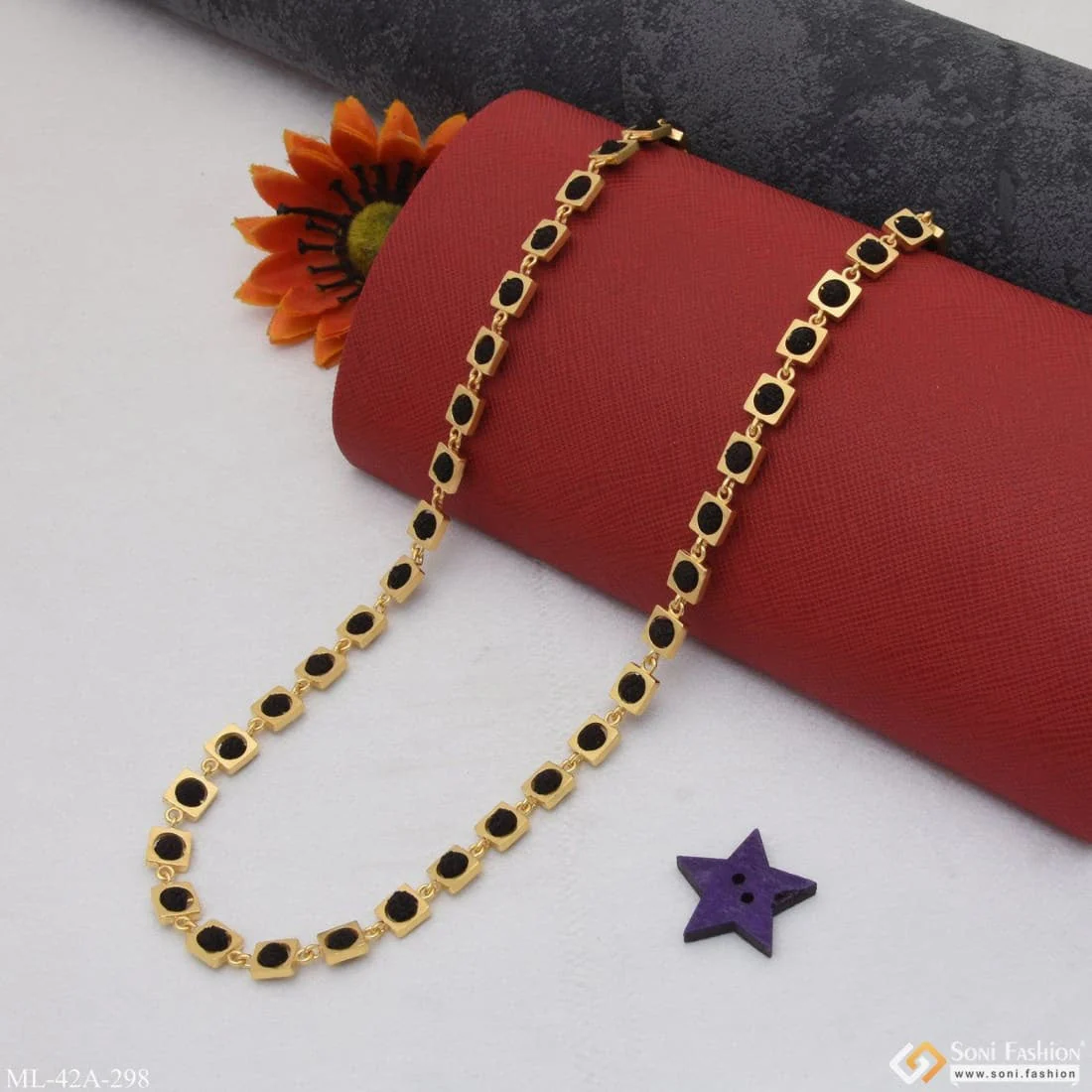 1 Gram Gold Plated Cool Design Superior Quality Rudraksha Mala For Men - Style A298 - Image 4
