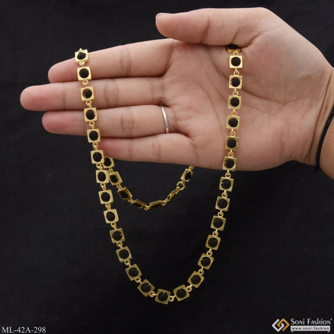 1 Gram Gold Plated Cool Design Superior Quality Rudraksha Mala For Men - Style A298 - Image 6