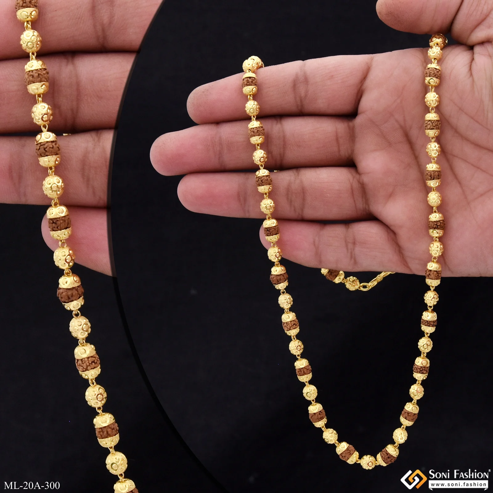 1 Gram Gold Plated Cool Design Superior Quality Rudraksha Mala For Men - Style A300 - Image 3