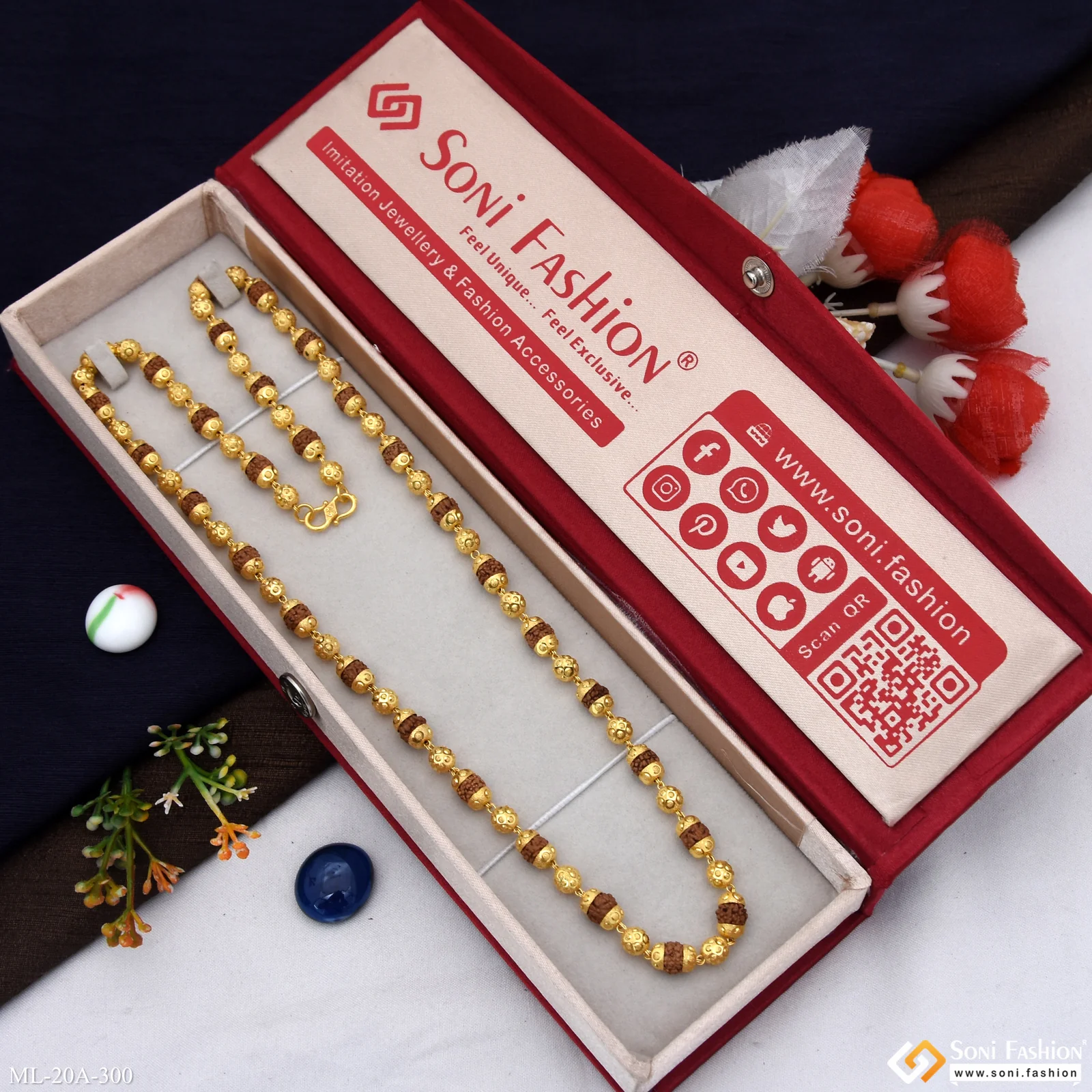 1 Gram Gold Plated Cool Design Superior Quality Rudraksha Mala For Men - Style A300 - Image 4
