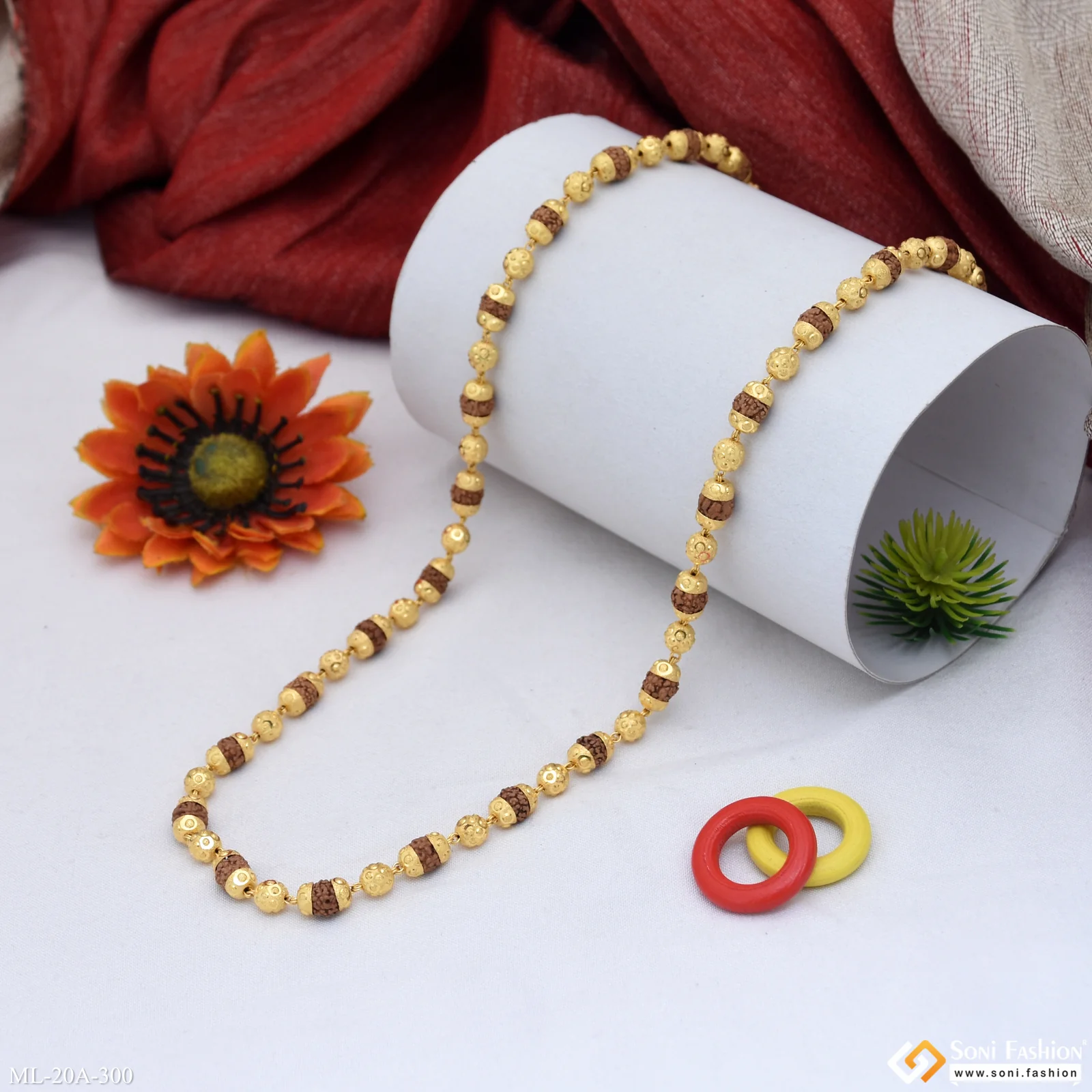 1 Gram Gold Plated Cool Design Superior Quality Rudraksha Mala For Men - Style A300 - Image 5