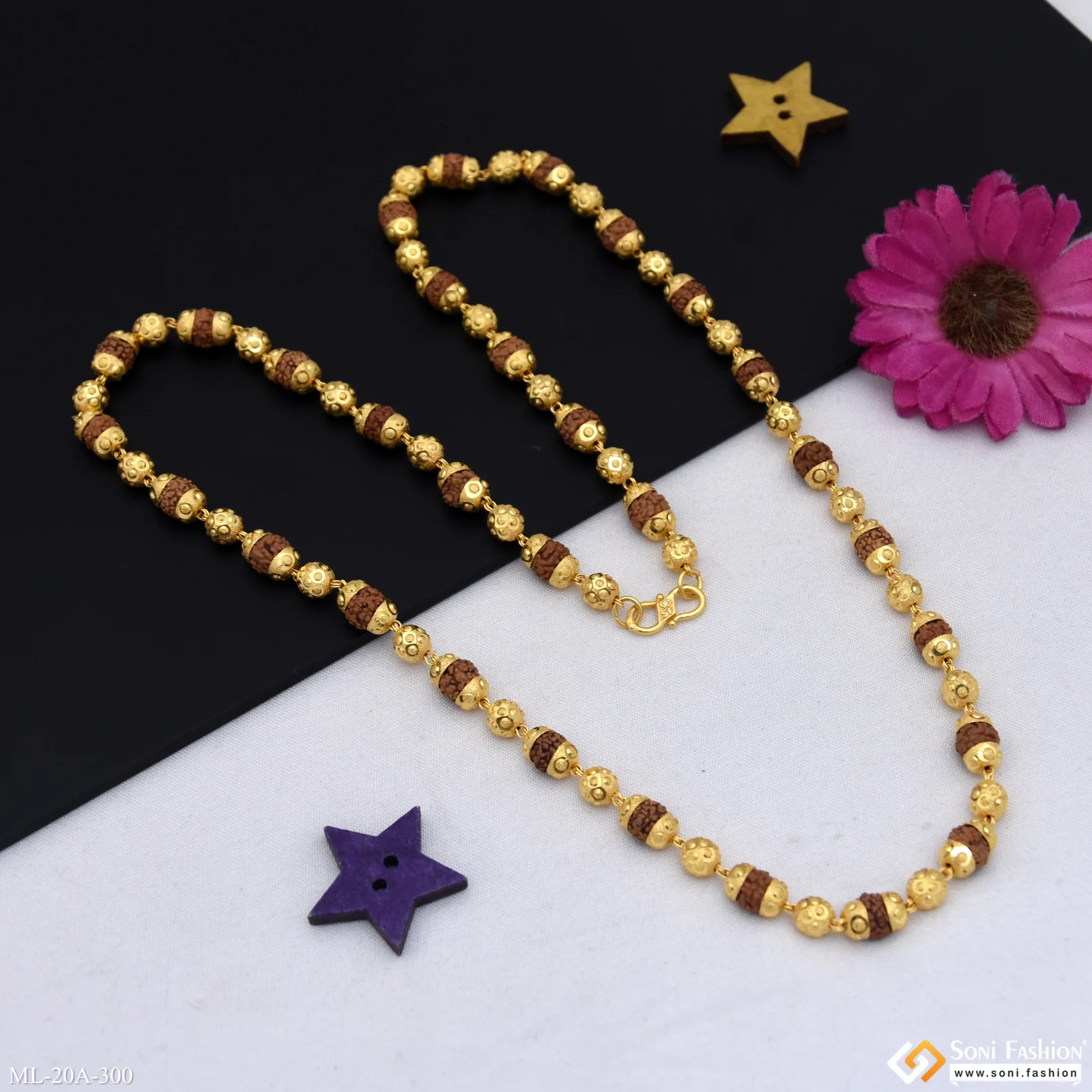 1 Gram Gold Plated Cool Design Superior Quality Rudraksha Mala For Men - Style A300 - Image 6